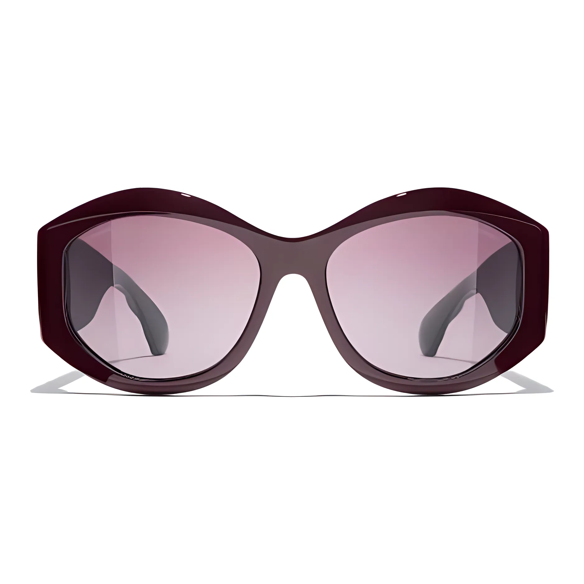 CHANEL Acetate Irregular Shape Sunglasses Women's Red Brown