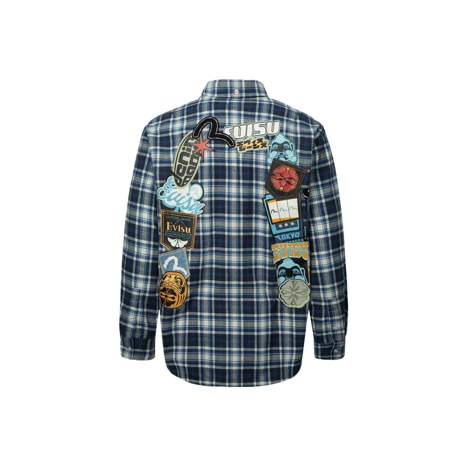 EVISU 2024 Осенне-зимняя рубашка мужская синяя в клетку