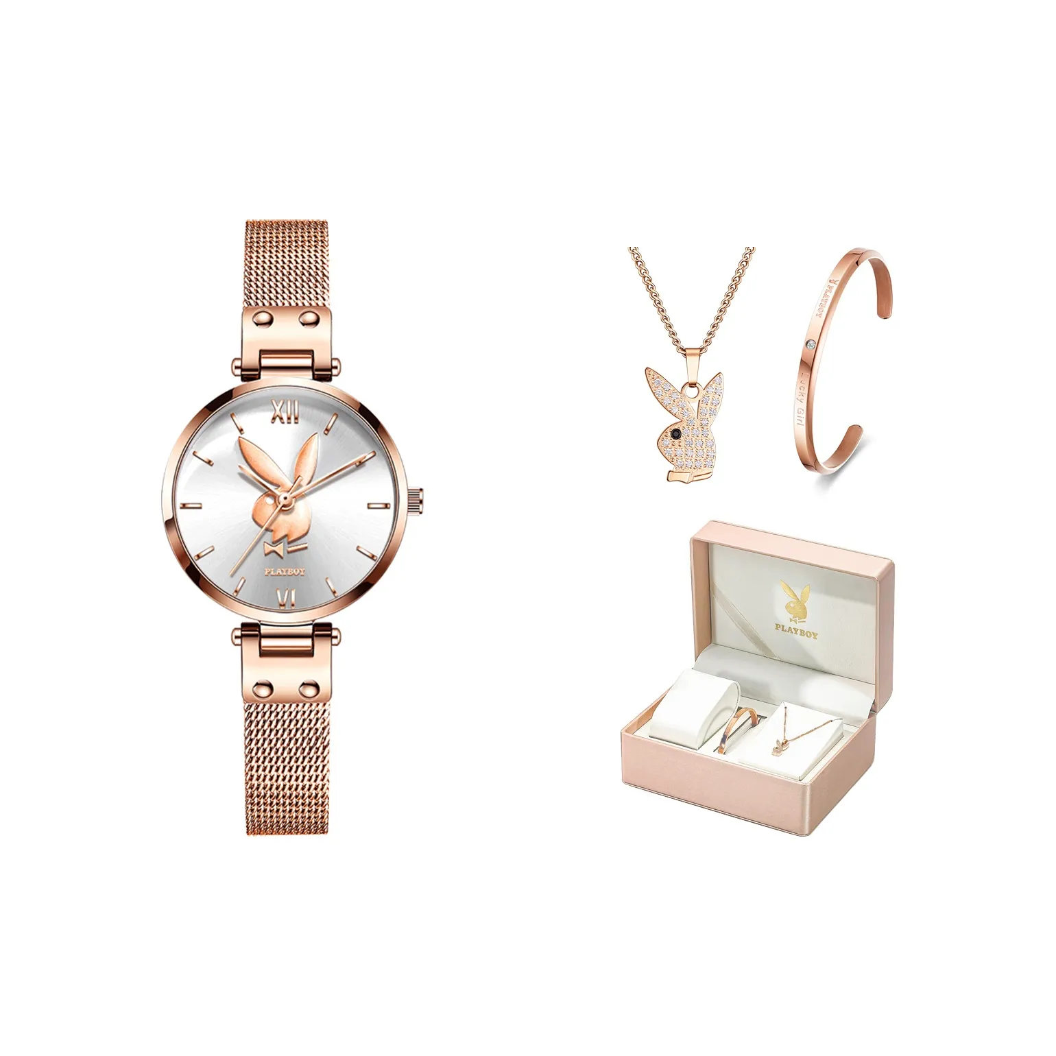 Playboy Small Round Watch Collection Кварцевый механизм ремешок из нержавеющей стали женские часы белый циферблат