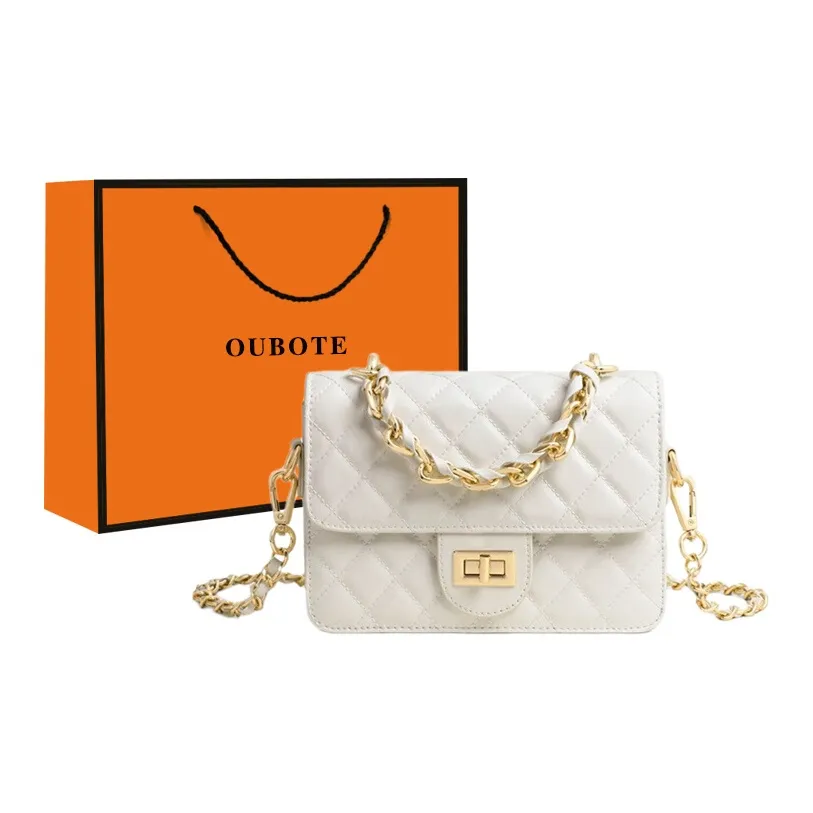 OUBOTE Коровья кожа Маленькая квадратная сумка через плечо Женская белая