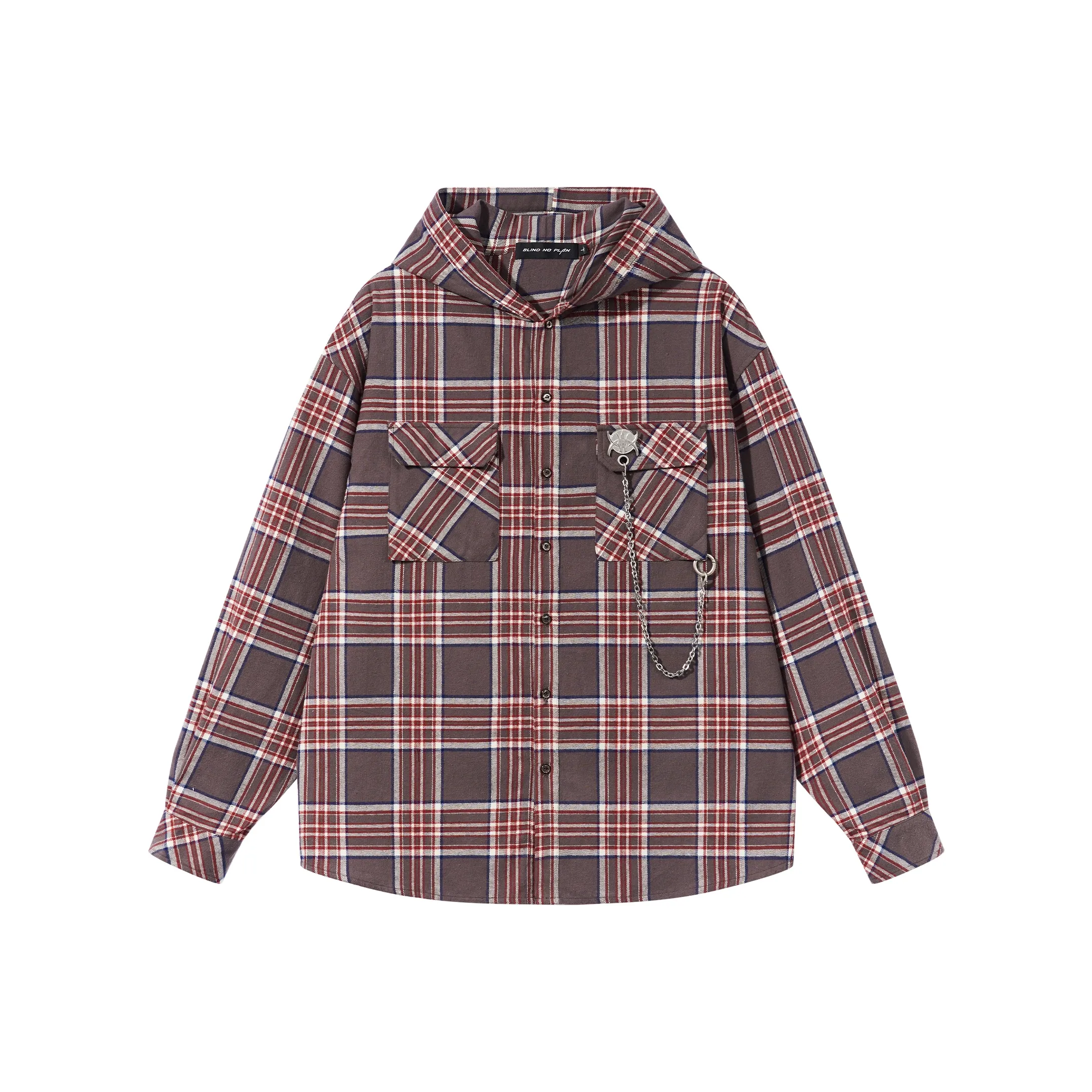 BLIND402 Красно-серая клетчатая рубашка унисекс