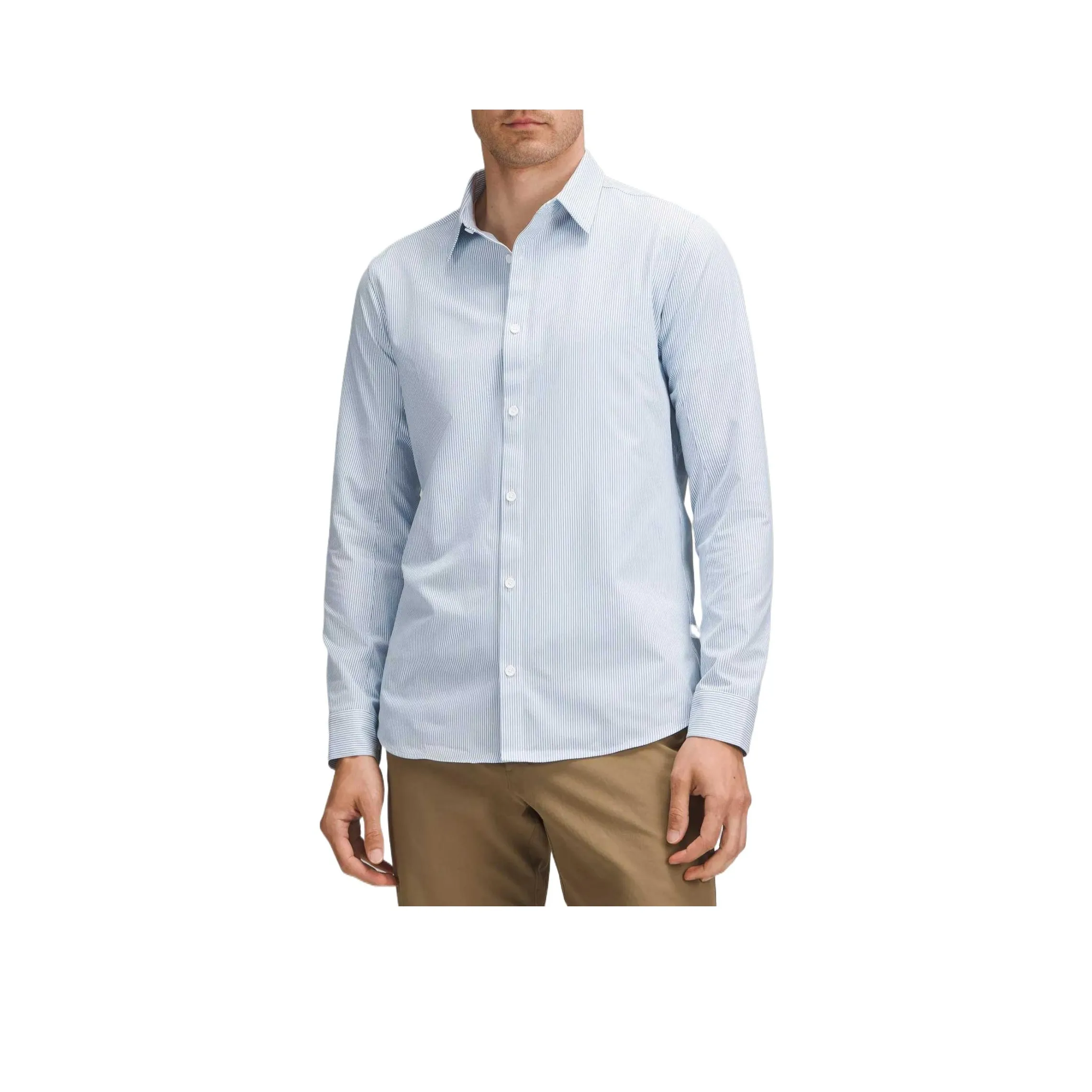 lululemon New Venture Рубашка Мужская Белая Нагревающая Голубая ива Полосатая