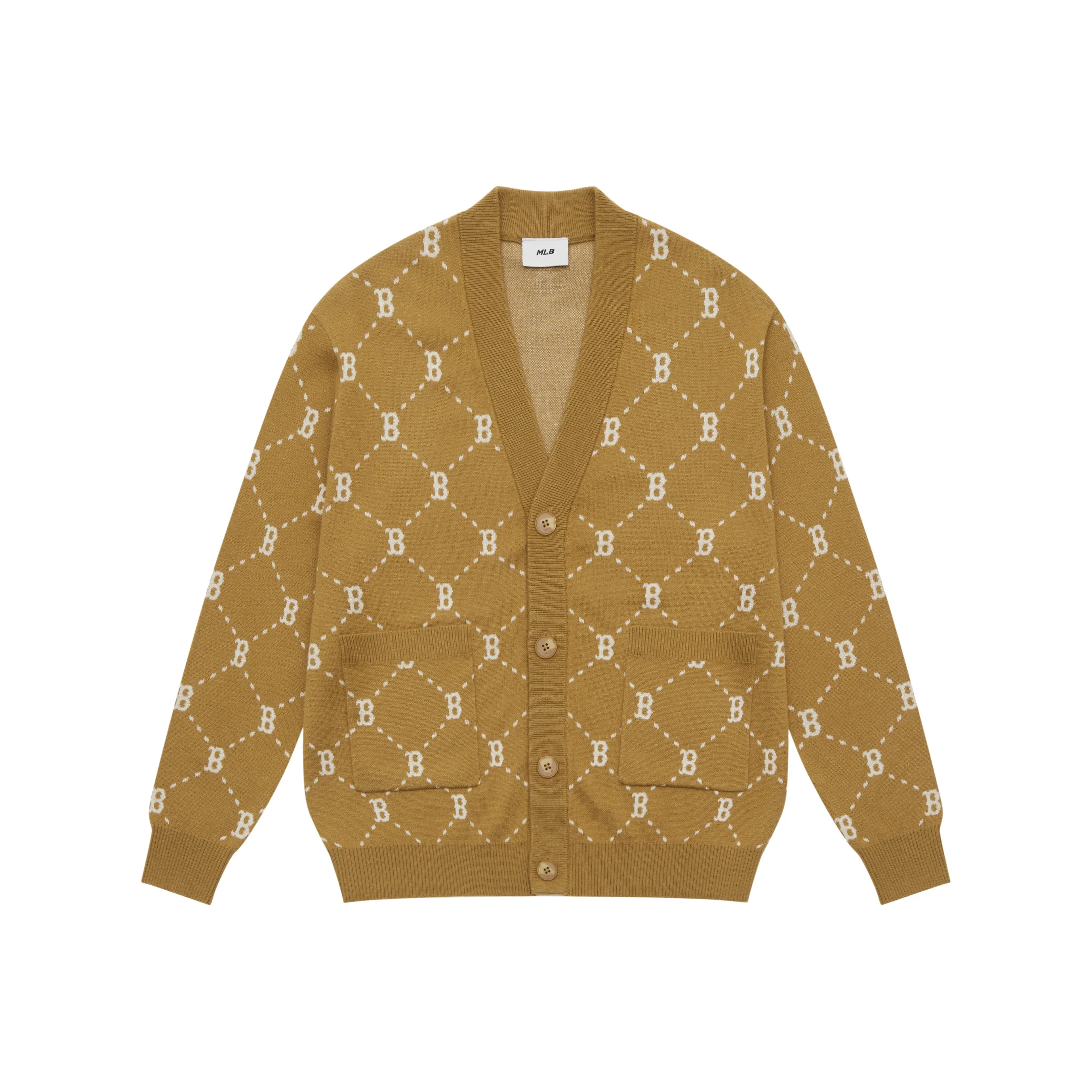 MLB MONOGRAM Collection Boston Red Sox 24FW Knitted Fabric Cardigan Unisex Camel