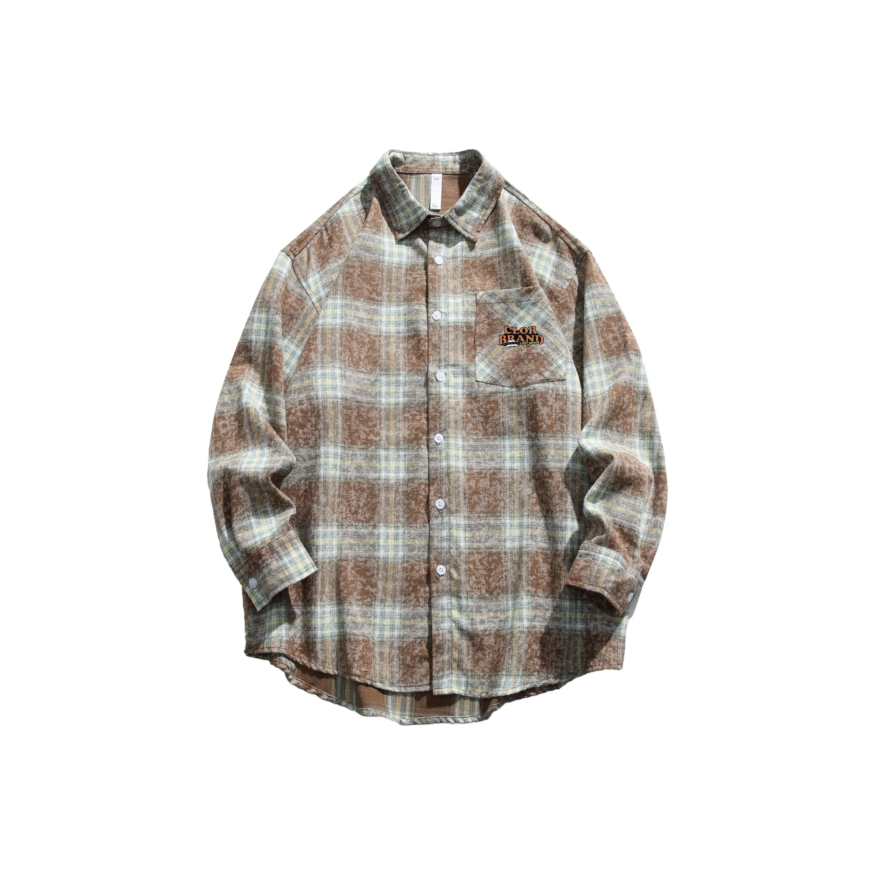 CLOR Рубашка Унисекс Коричневый Зеленый Клетка