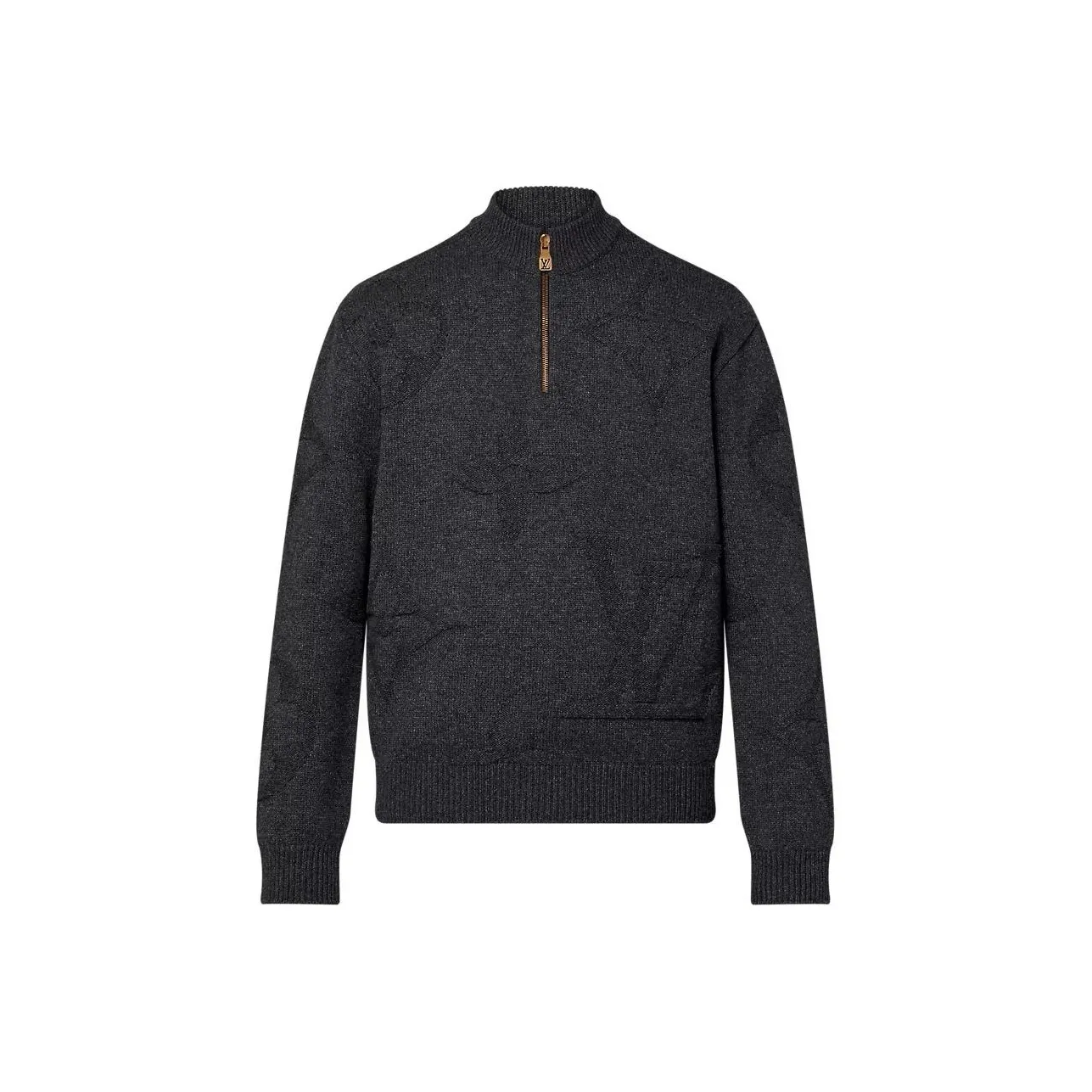 Lv Monogram Jacquard Wool Half Zip Pullover