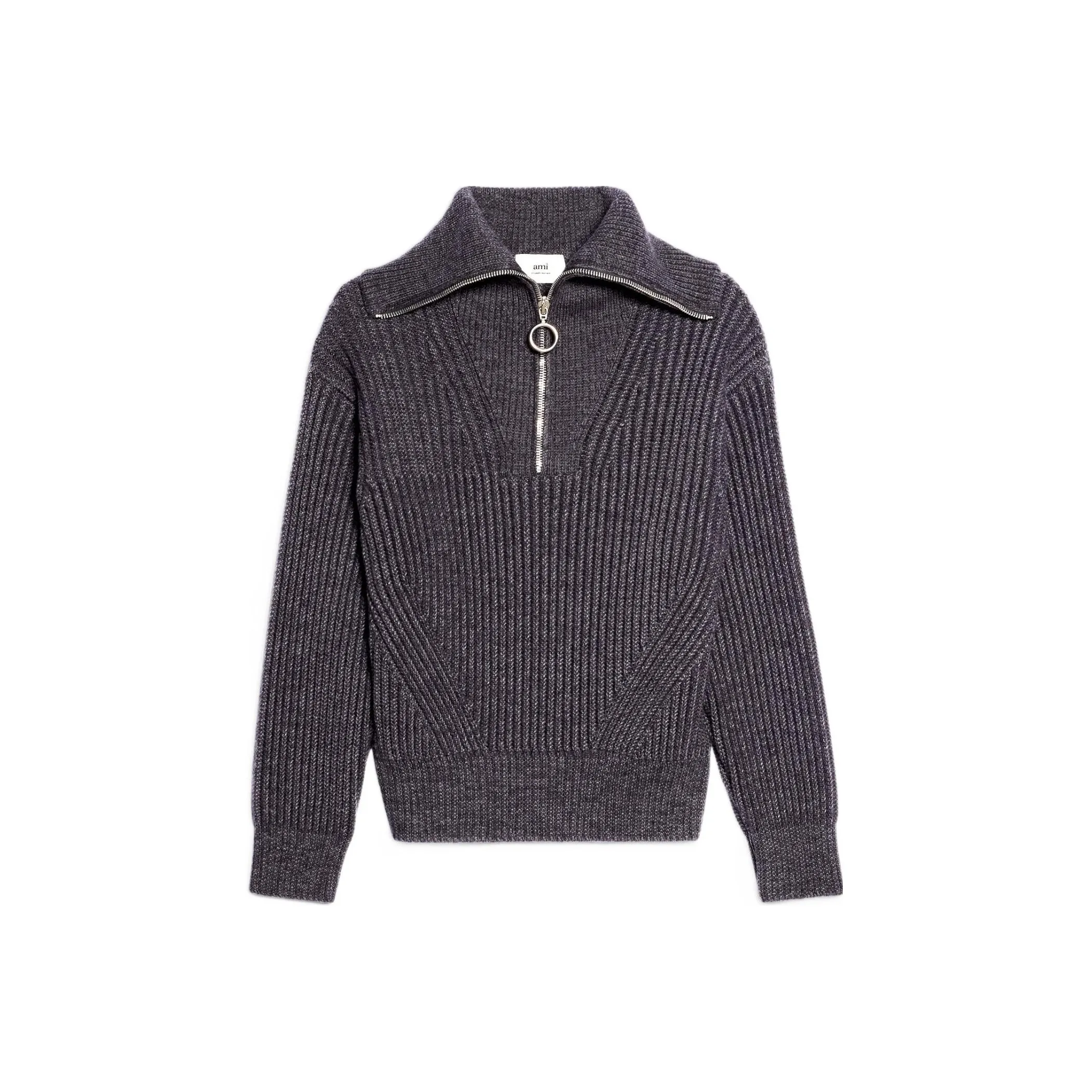 Ami Paris Half zip Ribbed knit Sweatshirt
