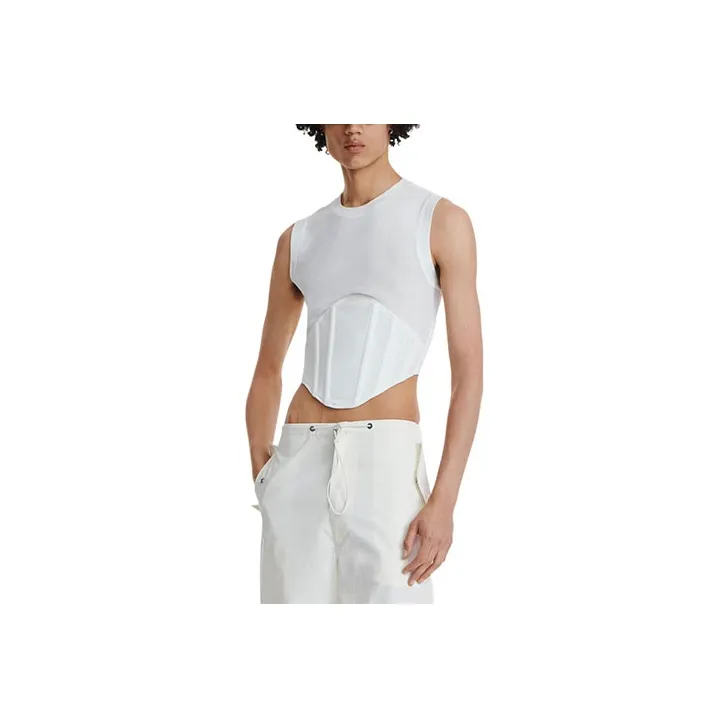 DION LEE Fine Ribbed Corset Sleeveless Tank Top