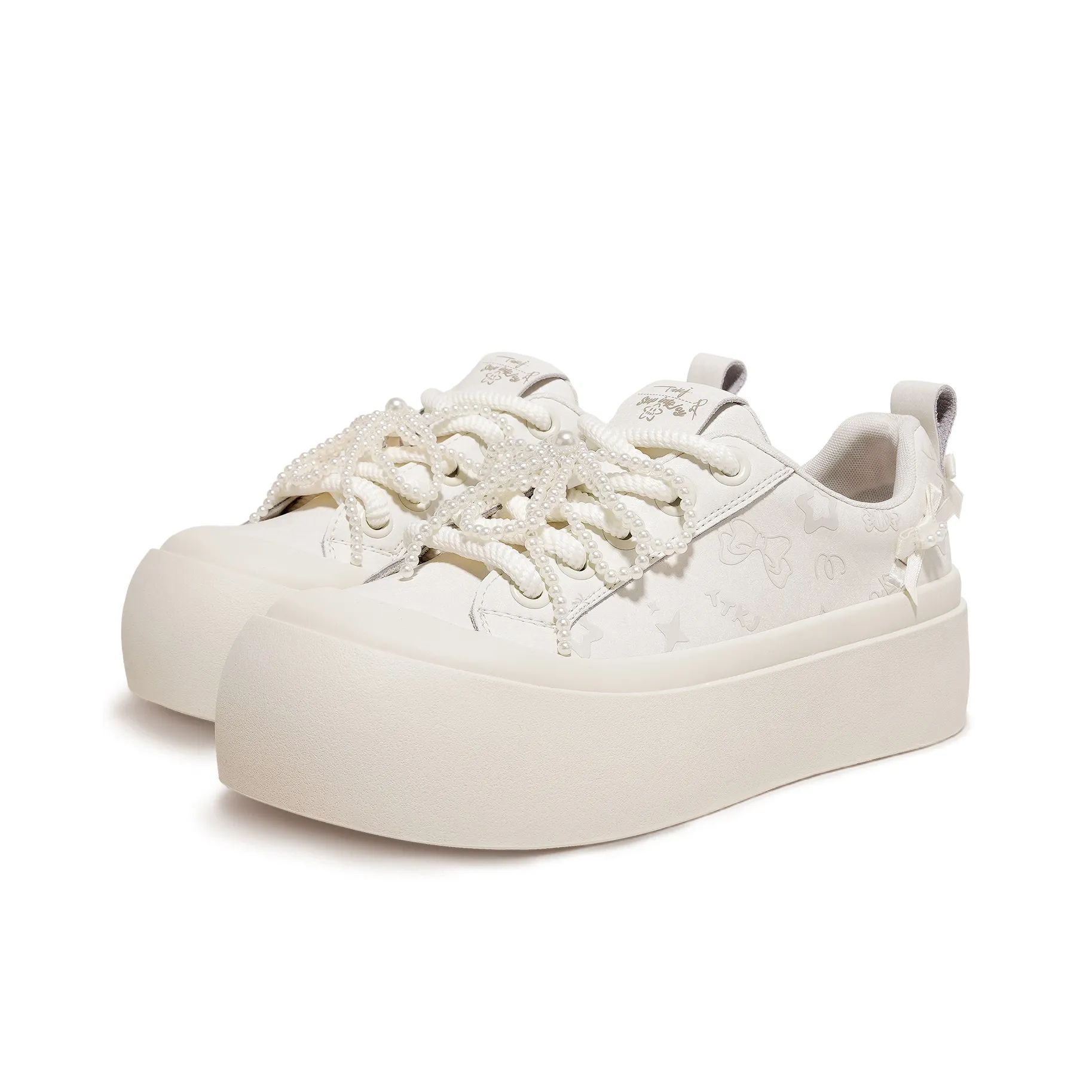 TTKJ Slip-Resistant Low-Top Skateboard Shoes Women's Jade Fat White