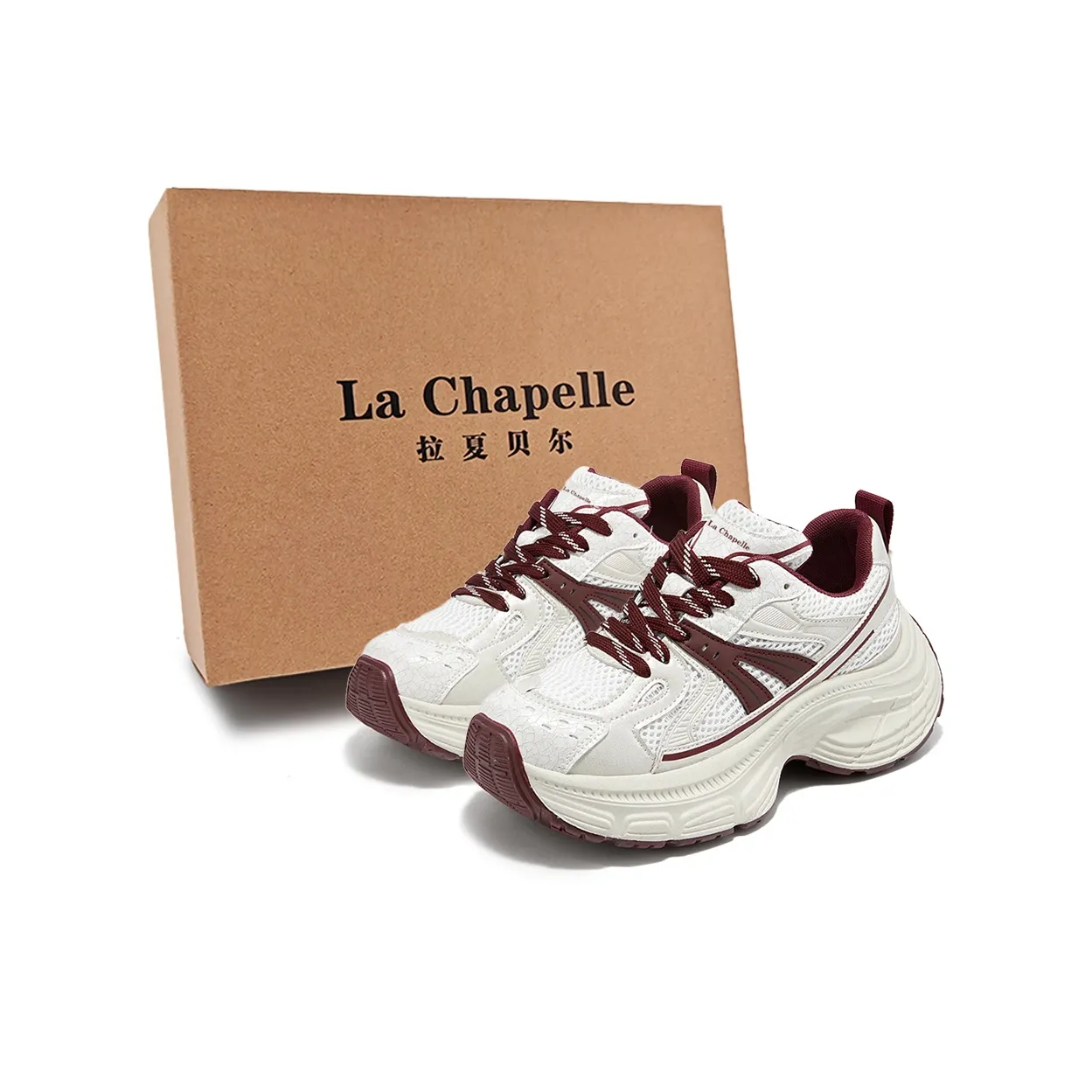 La Chapelle Minimalist Style Comfortable Platform Height Increasing 5cm Low-Top Chunky Sneakers Women's Red