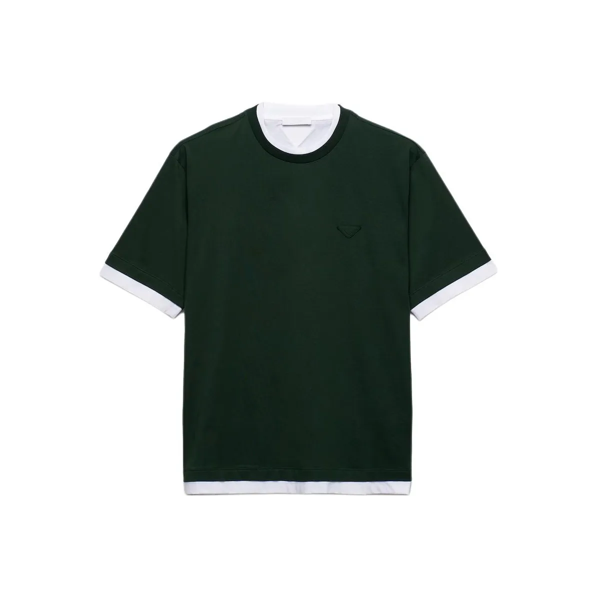 PRADA Logo Emblem Round Neck Pullover Short Sleeved T Shirt Men's Fir Green