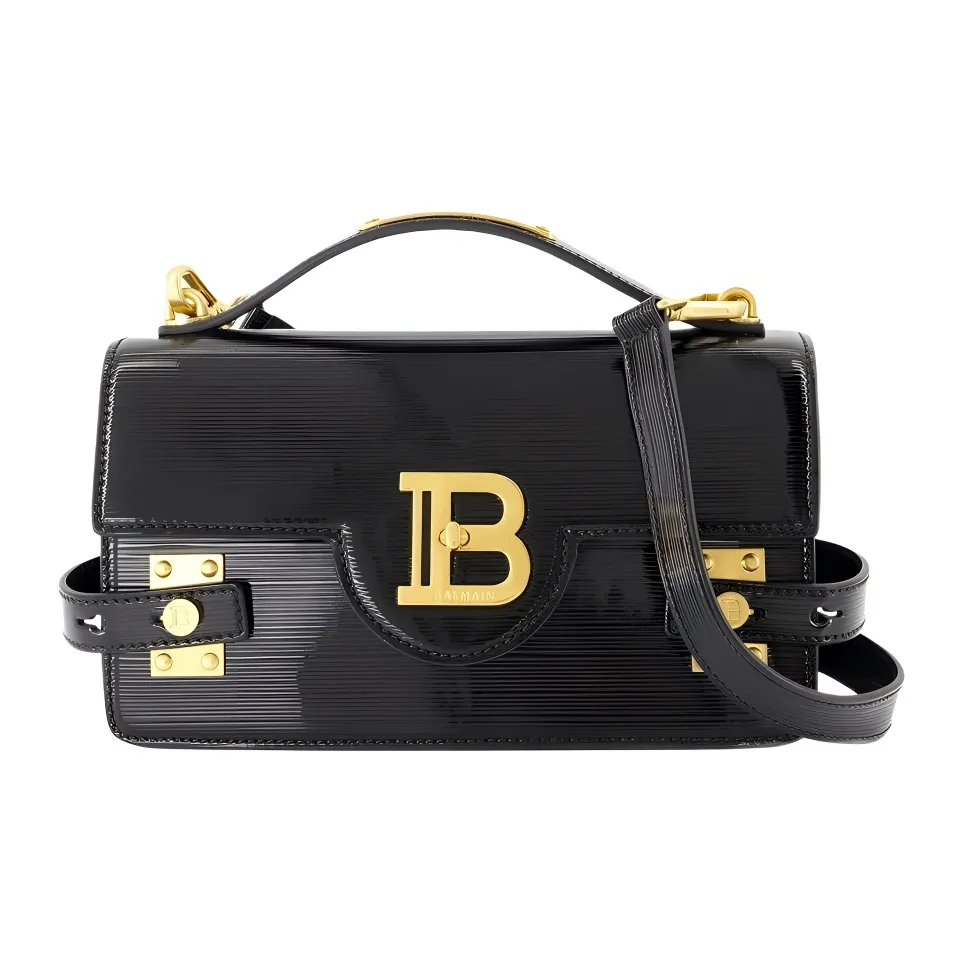 BALMAIN B BUZZ Smooth Calf Leather Shoulder Bag, Crossbody Bag, Handbag Women's Black