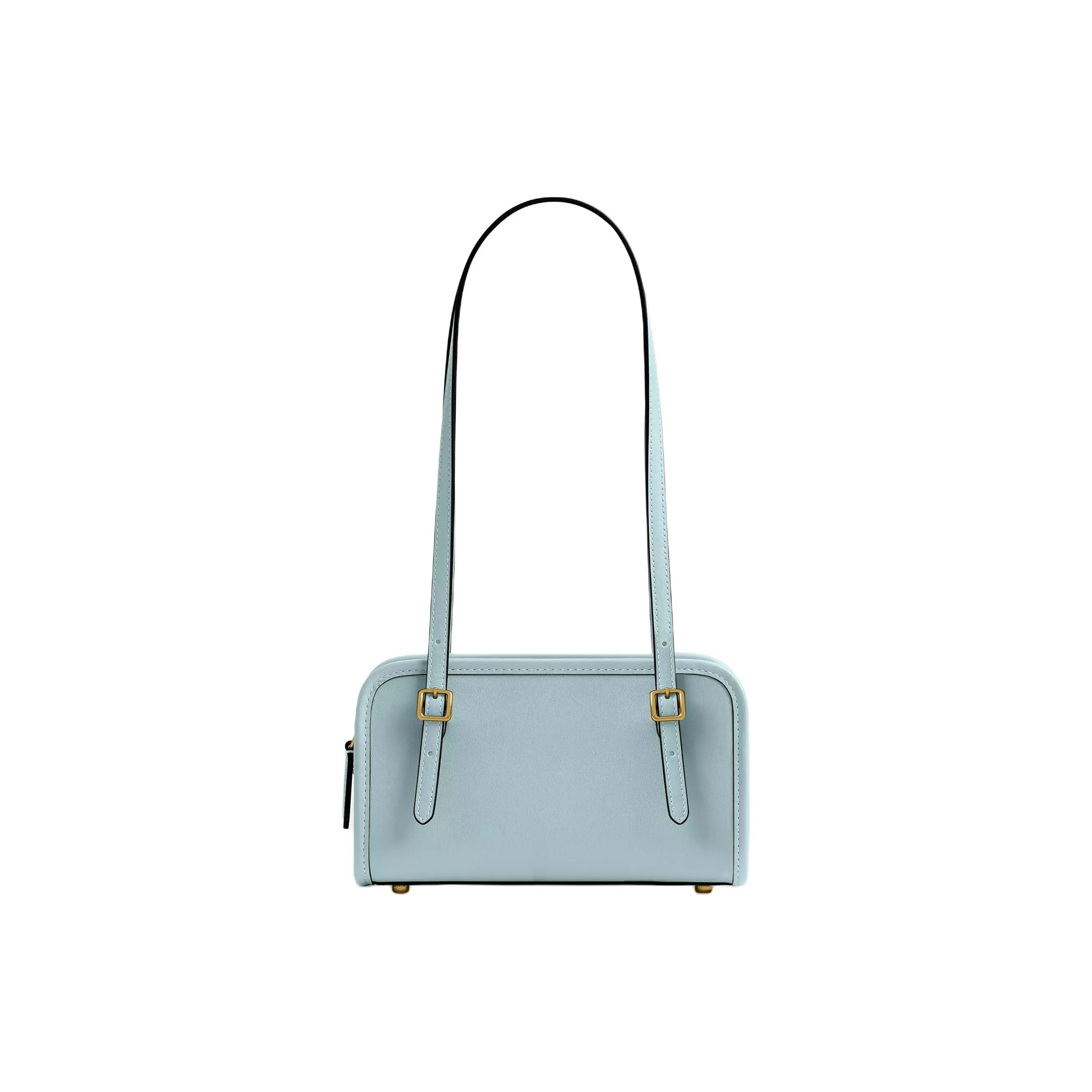 COACH Swing Zip Crushed Leather Плечевая сумка Маленькая Женская Латунь и Светло-Синий