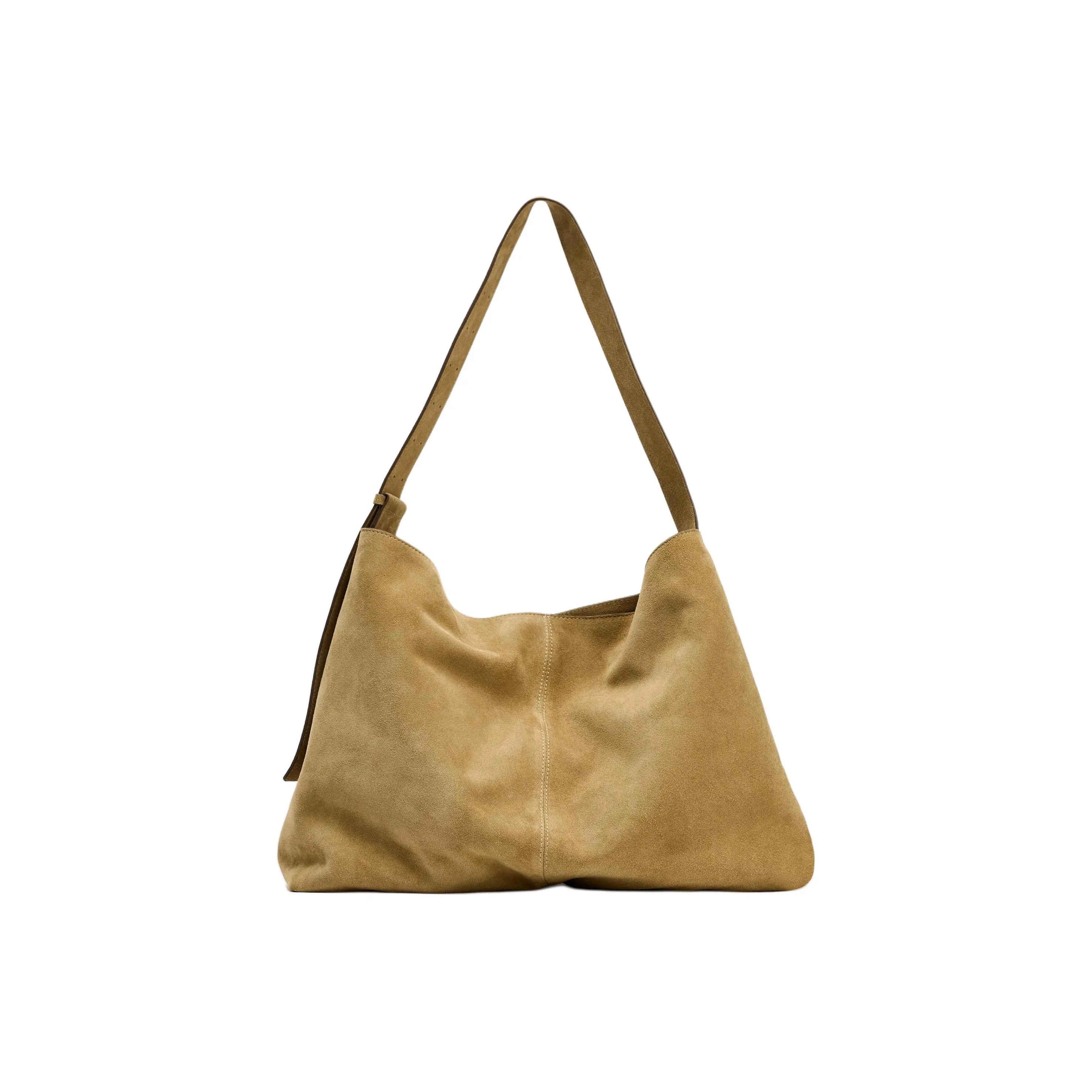 ZARA Коровья кожа Ведрообразная сумка Сумка через плечо Экстра-большая Женская Песочного цвета