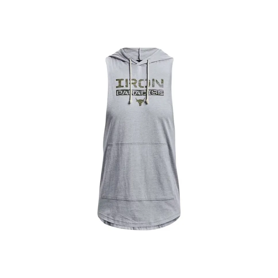 Under Armour Men's Project Rock Iron Paradise Sleeveless Hoodie Gray