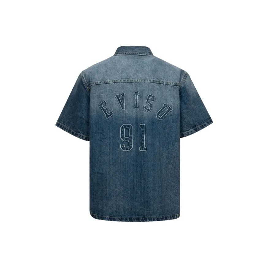 EVISU Short Sleeved Shirt Unisex Denim Blue