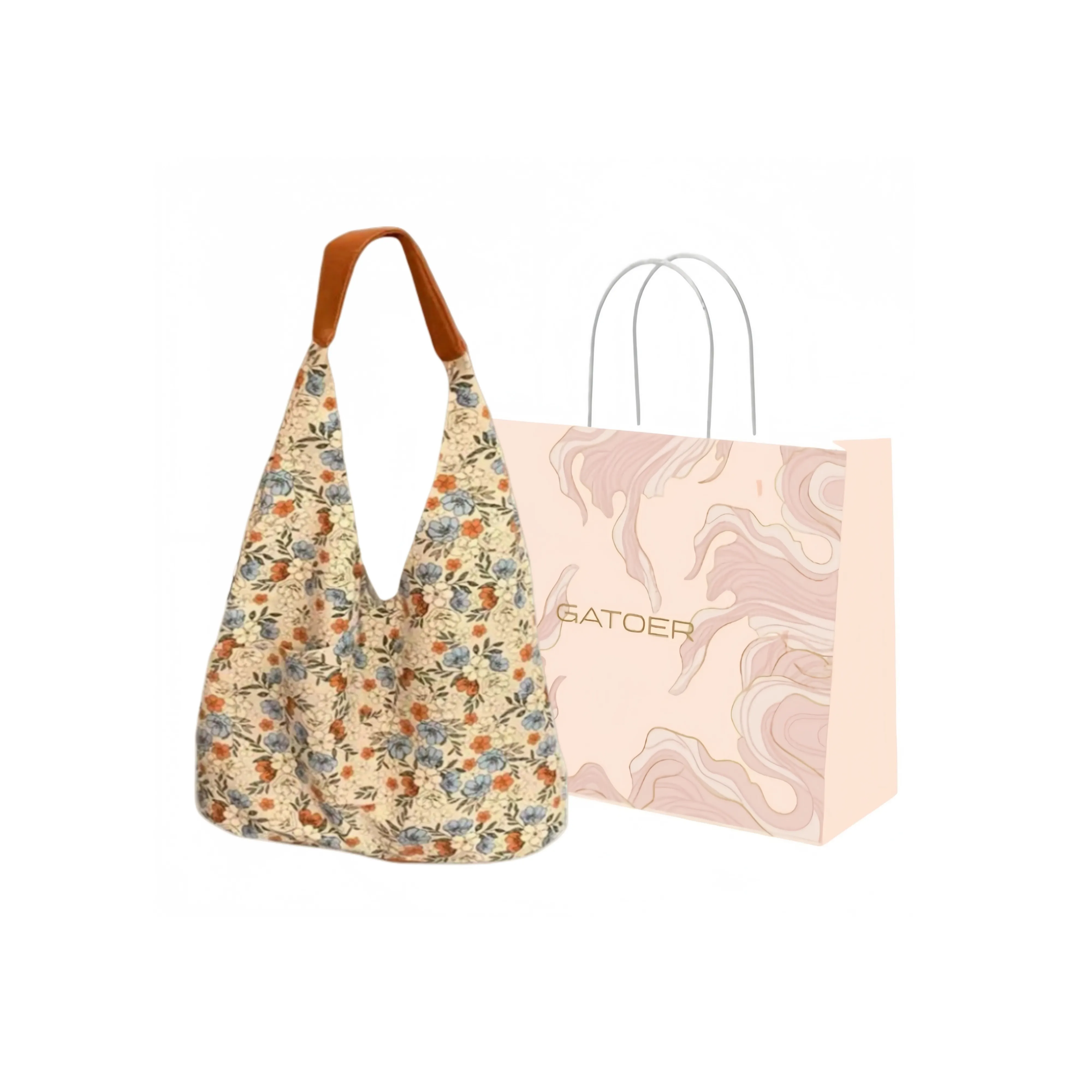 GATOER Twill Fleece Cotton Shoulder Bag Women's Floral