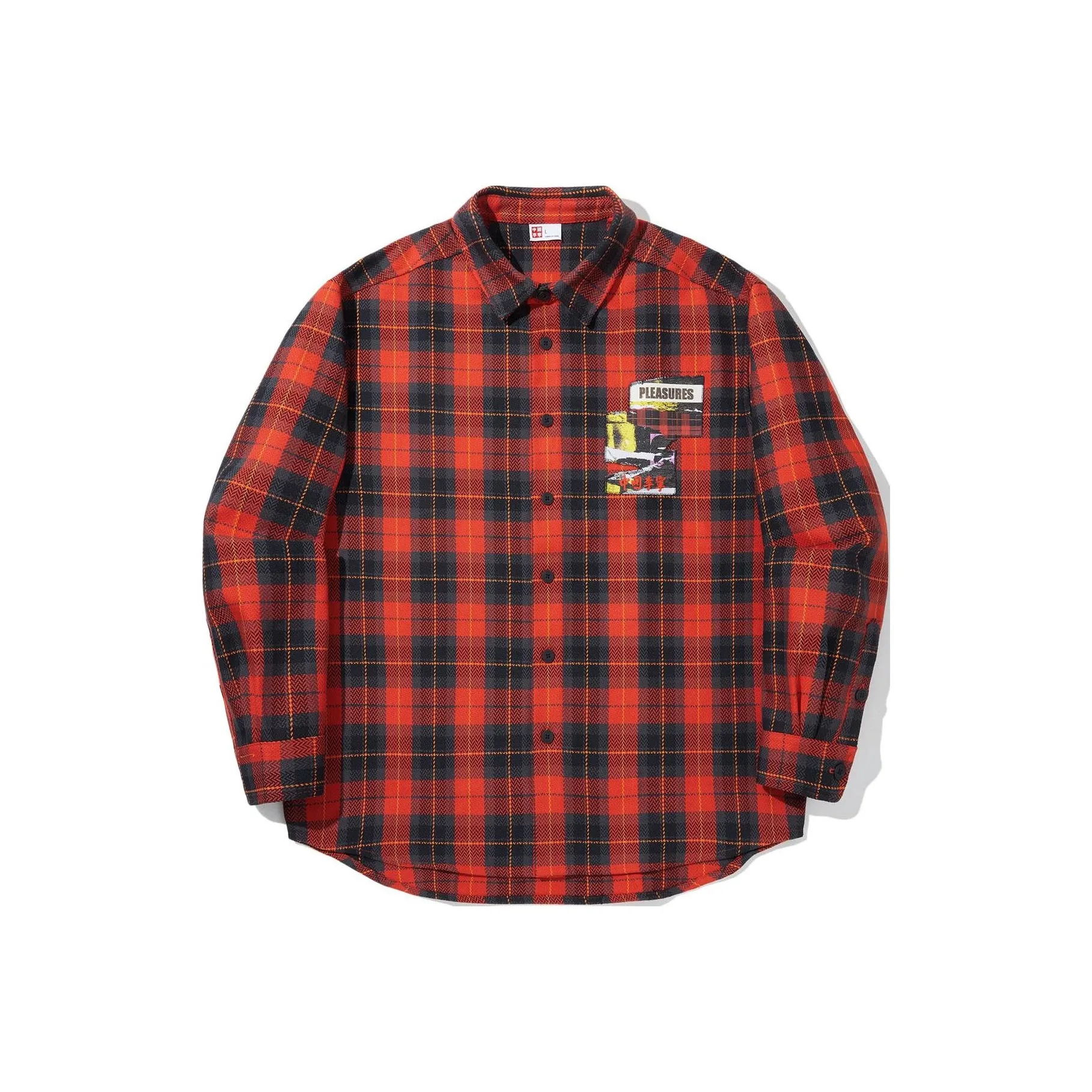 LINING X Pleasures Рубашка Мужская Огонь Красный Обсидиан Серый Клетка