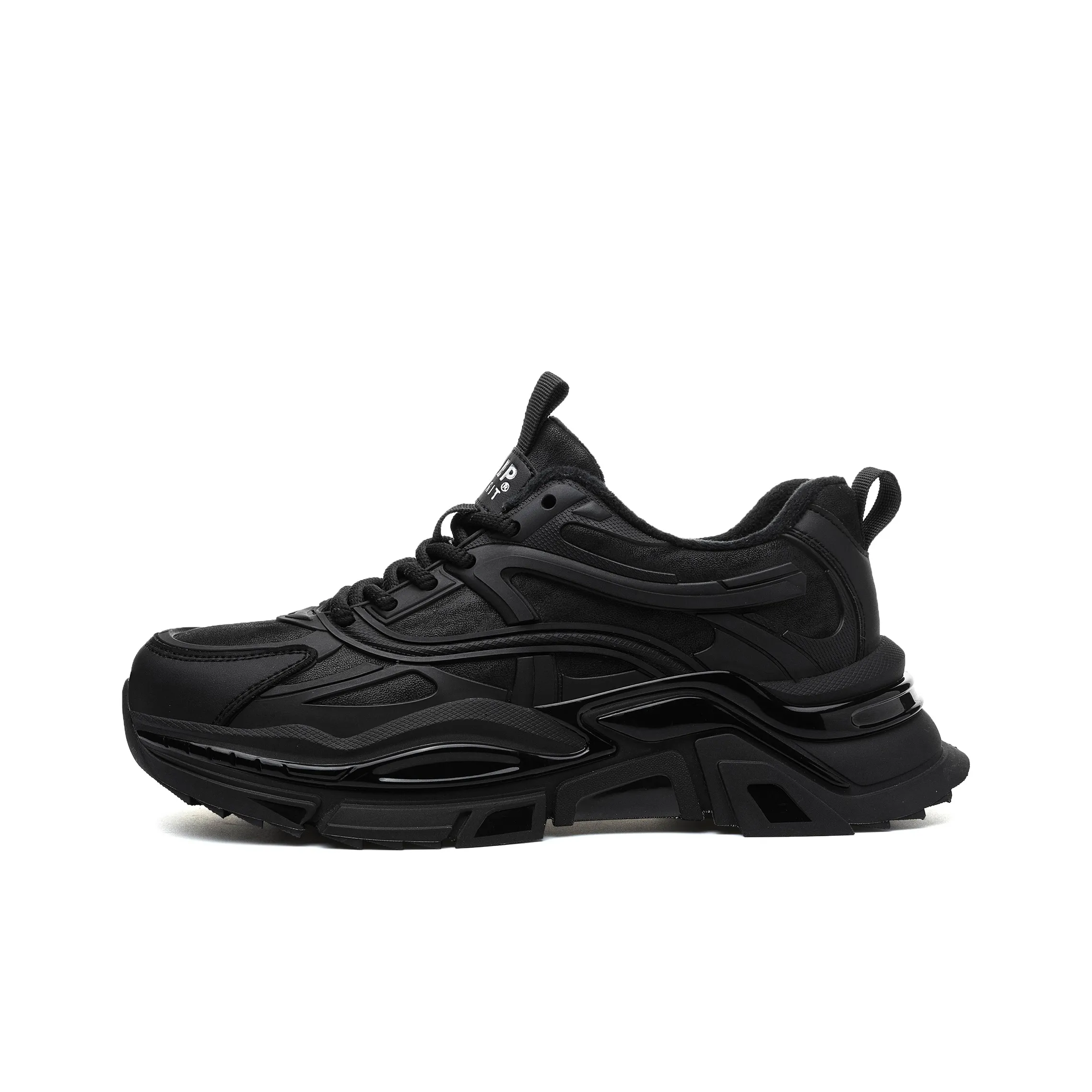 JEEP SPIRIT Abrasion Resistant Height Increasing Low Top Chunky Sneakers Men's Black