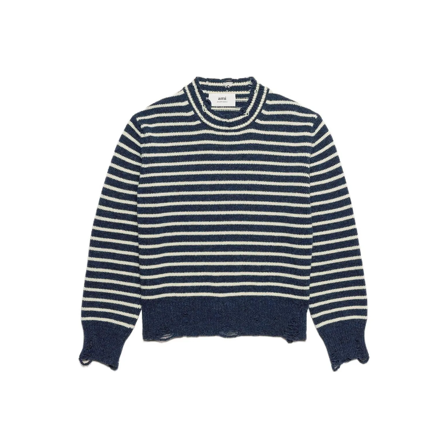 Ami Paris Striped Ribbed Crew Neck Jumper