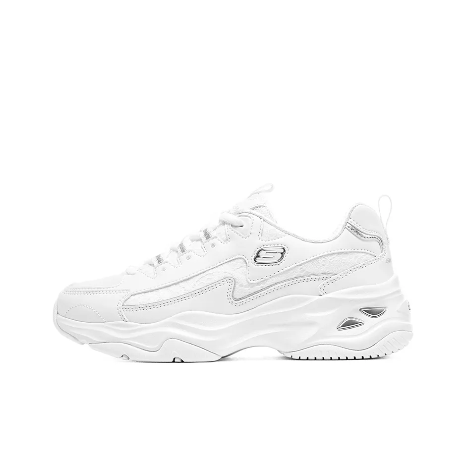 Skechers D'LITES 4,0 Low Топ Толстая подошва Кроссовки Женские Белые Серебряные