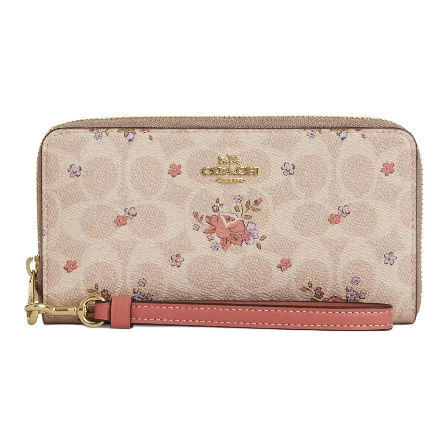 COACH Zip Around Coated Canvas Wallet Trumpets Women's Beige