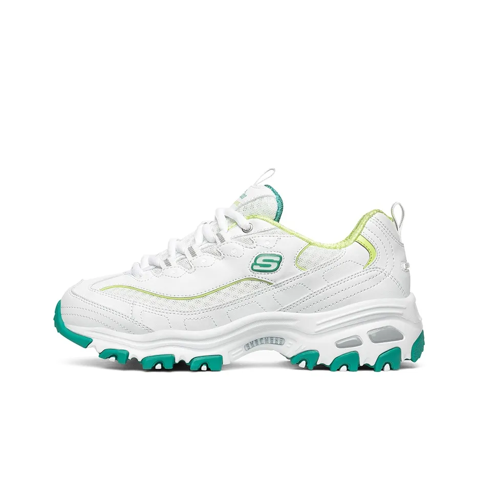 Skechers D Lites 1.0 Low Top Running Shoes White/Green Women's
