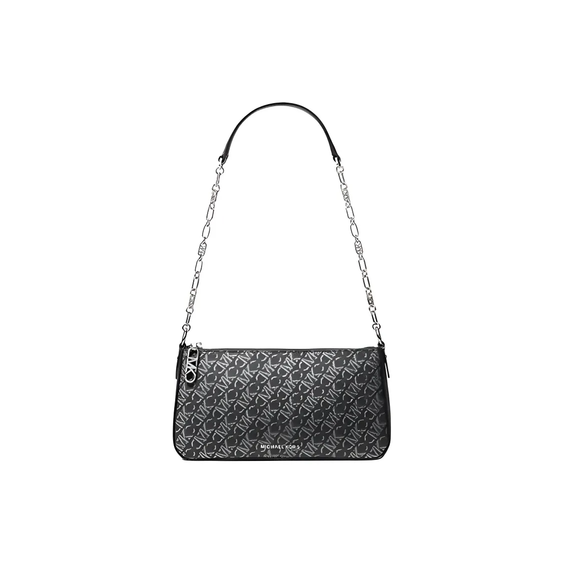 MICHAEL KORS Artificial Leather Crossbody Bag, Shoulder Bag Medium Size Women's Black & Silver Gray