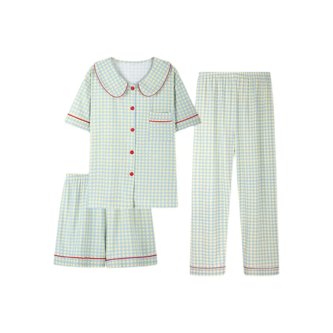 Сон Зеленая клетка THREE Комплект Пижамный комплект для женщин