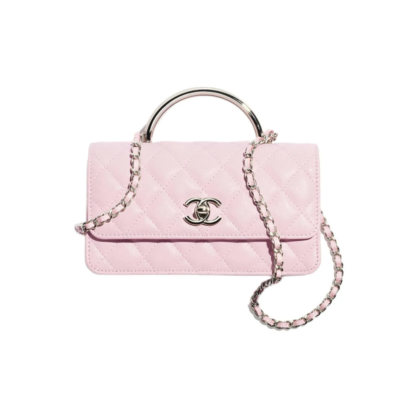 CHANEL Grain Calfskin One Shoulder Handbag Women's Light Pink