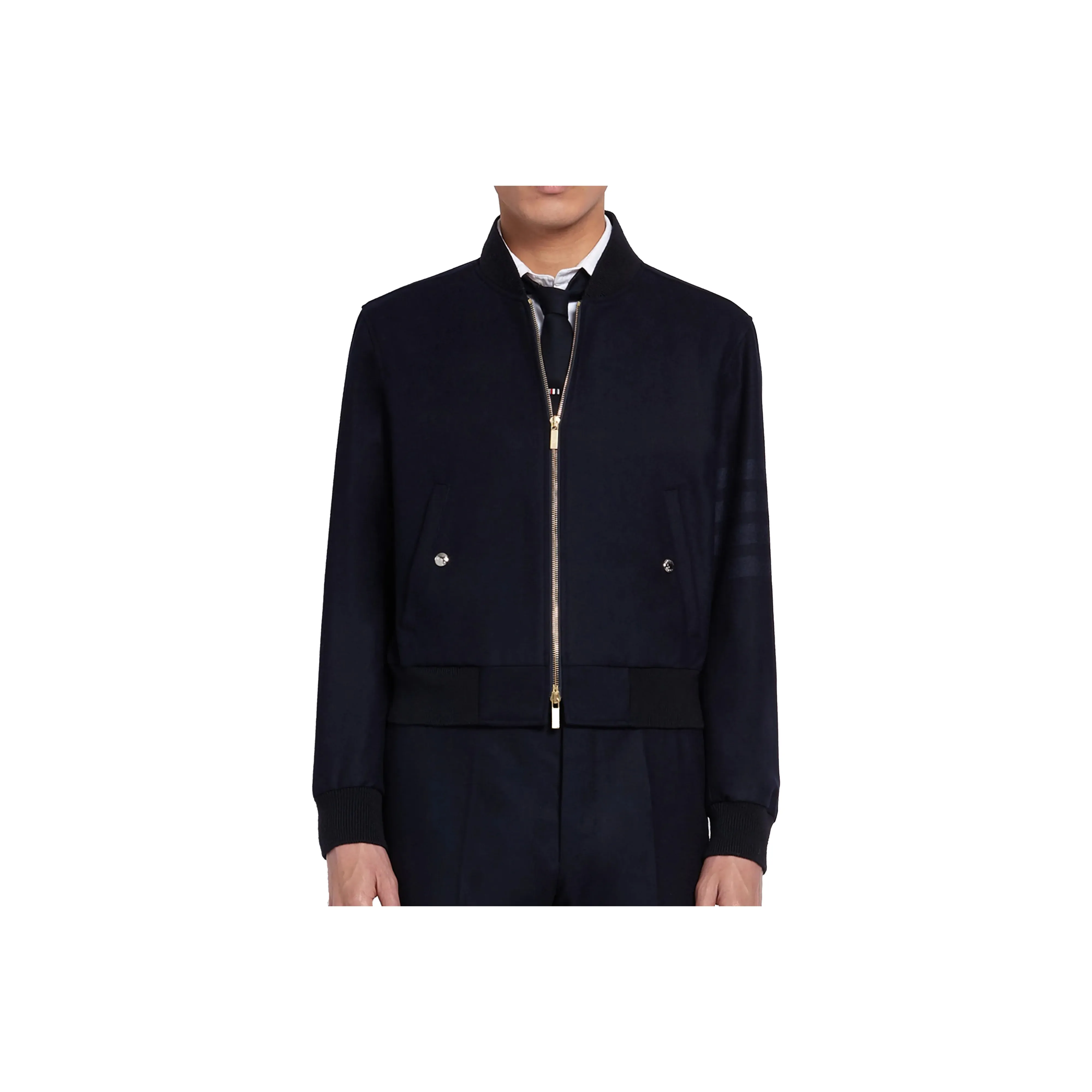 THOM BROWNE Tonal 4 Bar Flannel Blouson Jacket
