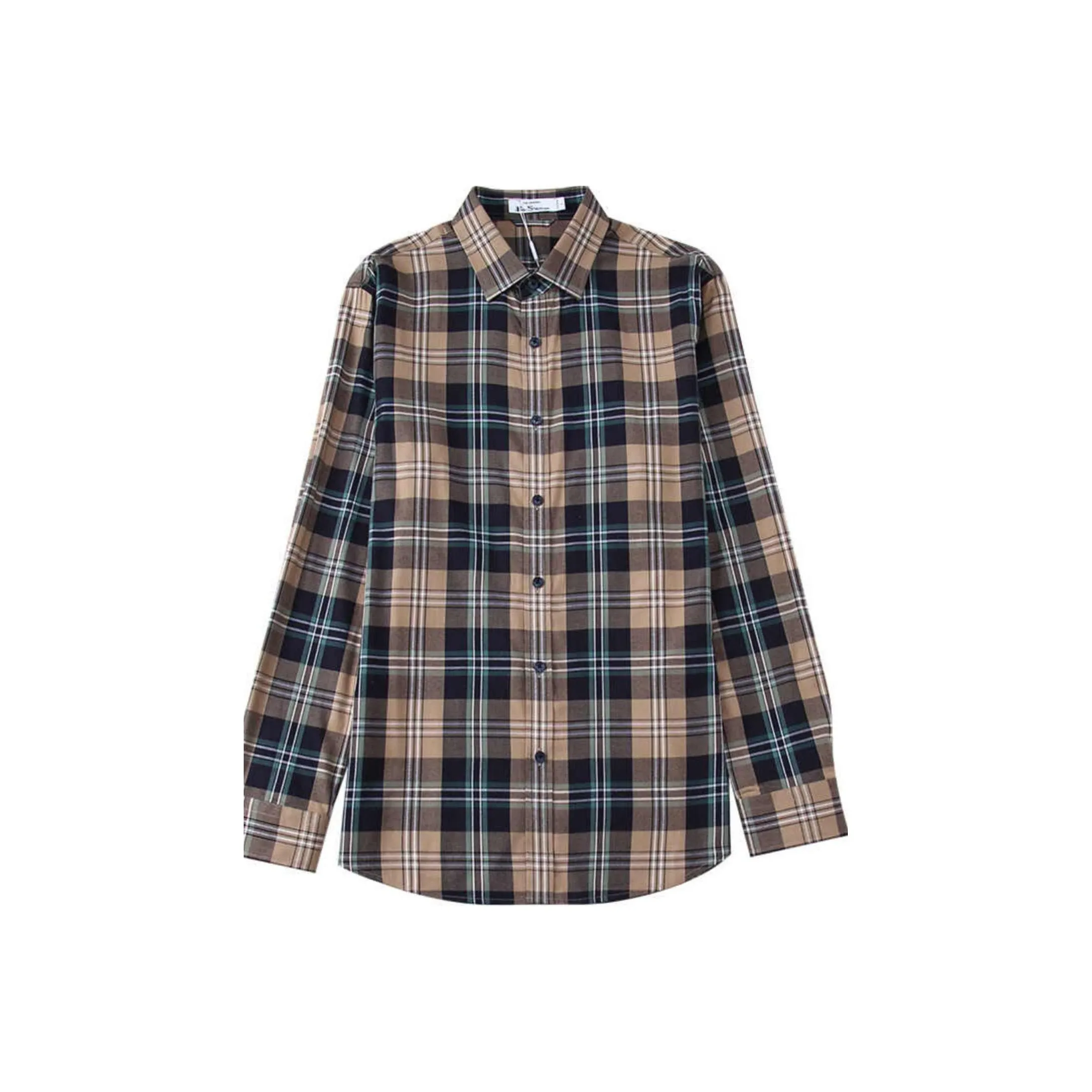 BEN SHERMAN Shirt Men's Yellow Base Green Plaid