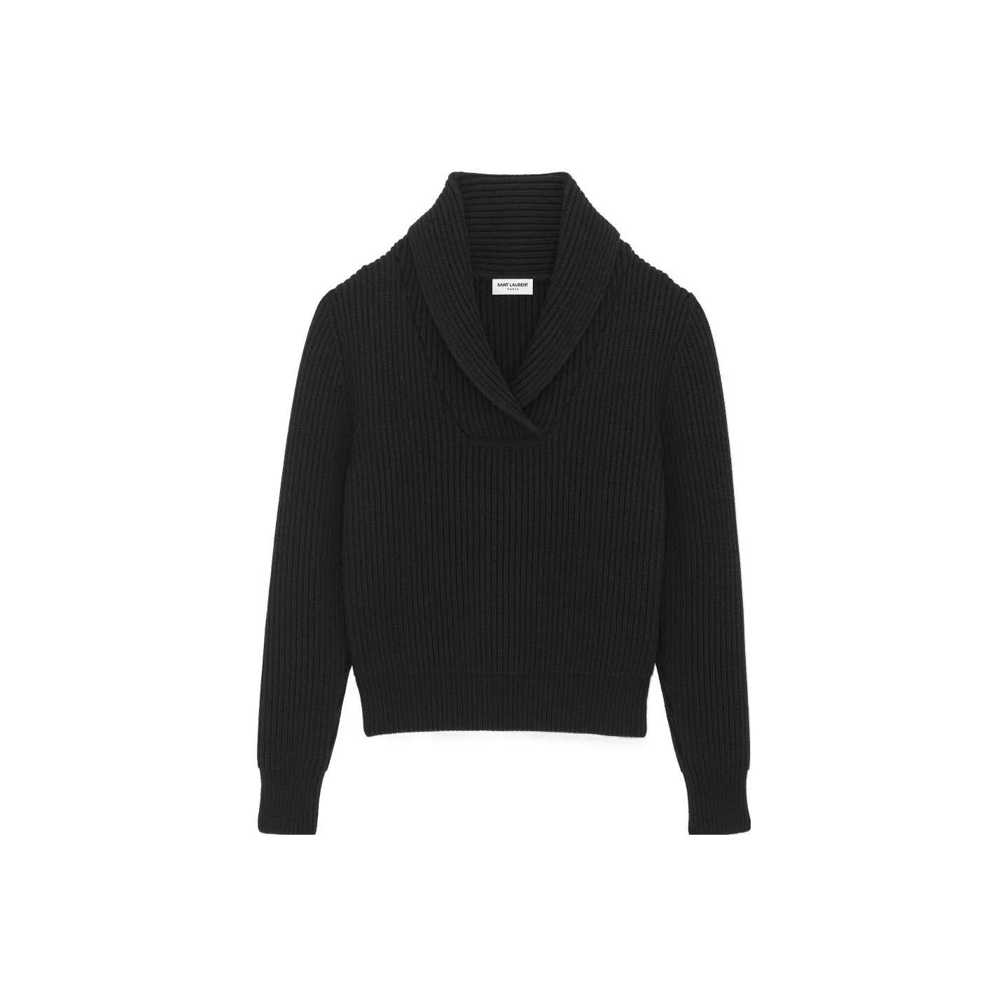 SAINT LAURENT FW23 Men's Shawl-Neck Sweater In Ribbed Wool Black