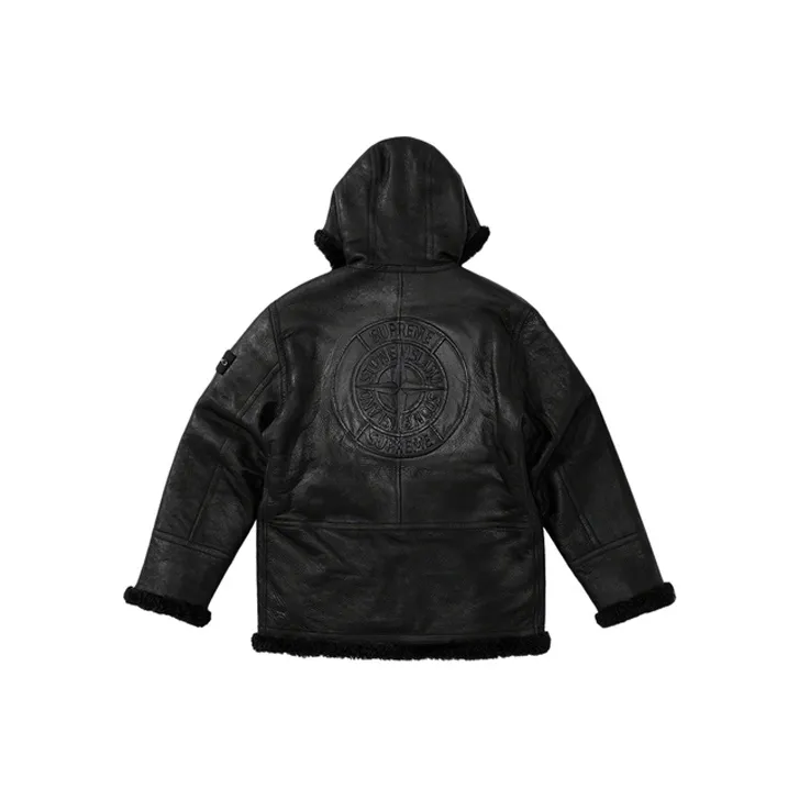 Supreme x Stone Island Hand painted Hooded Shearling Jacket Unisex