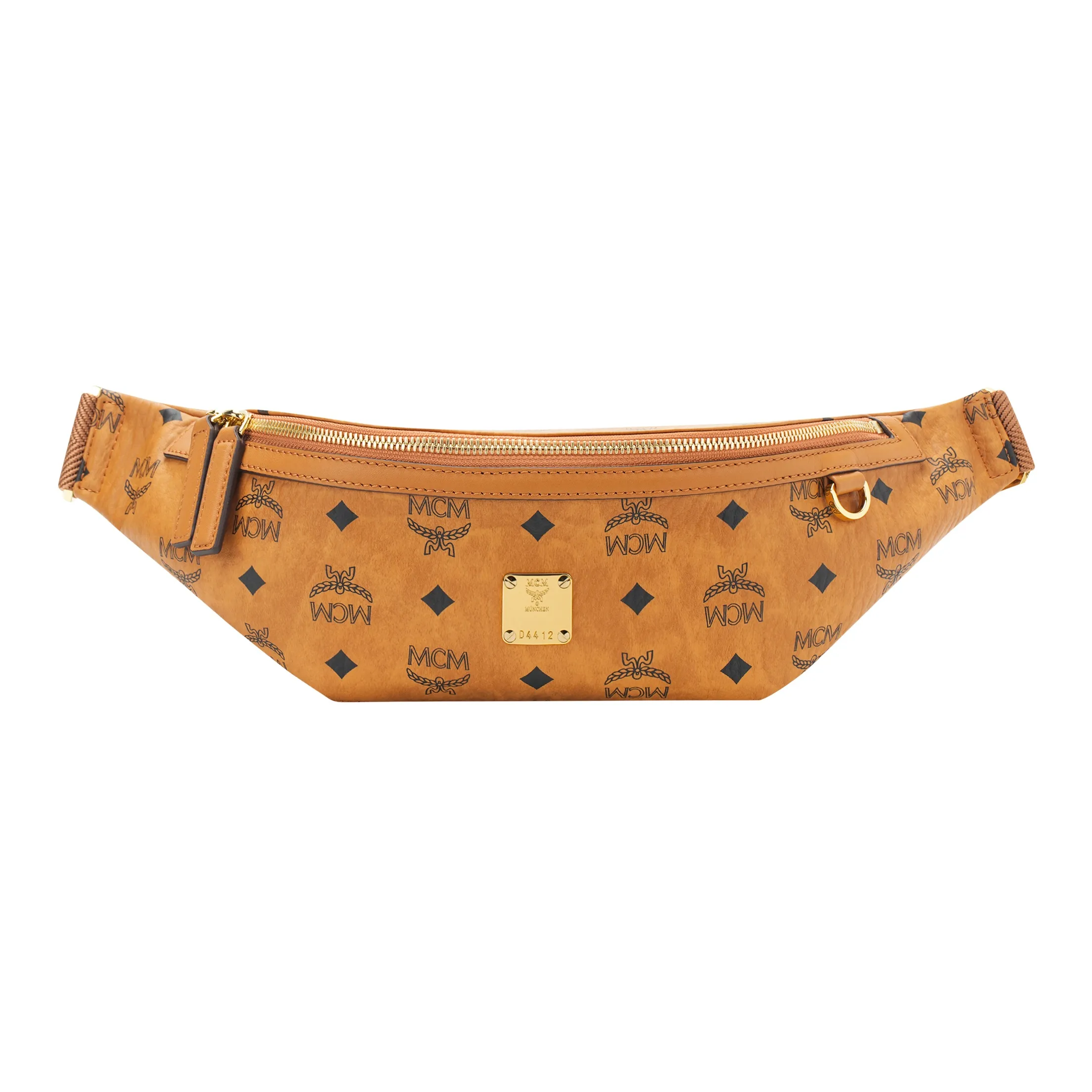 MCM Fursten Visetos Artificial Leather Shoulder Bag, Crossbody Bag, Fanny Pack Medium Size Unisex Brown Cognac