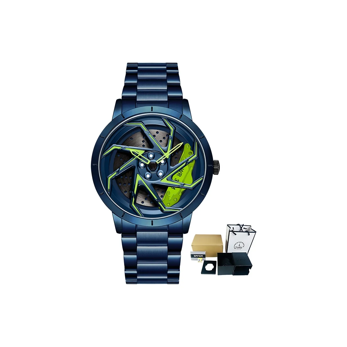 Sanda Wheel Collection Кварцевый механизм Стальной ремешок Часы Мужские Часы с открытым механизмом