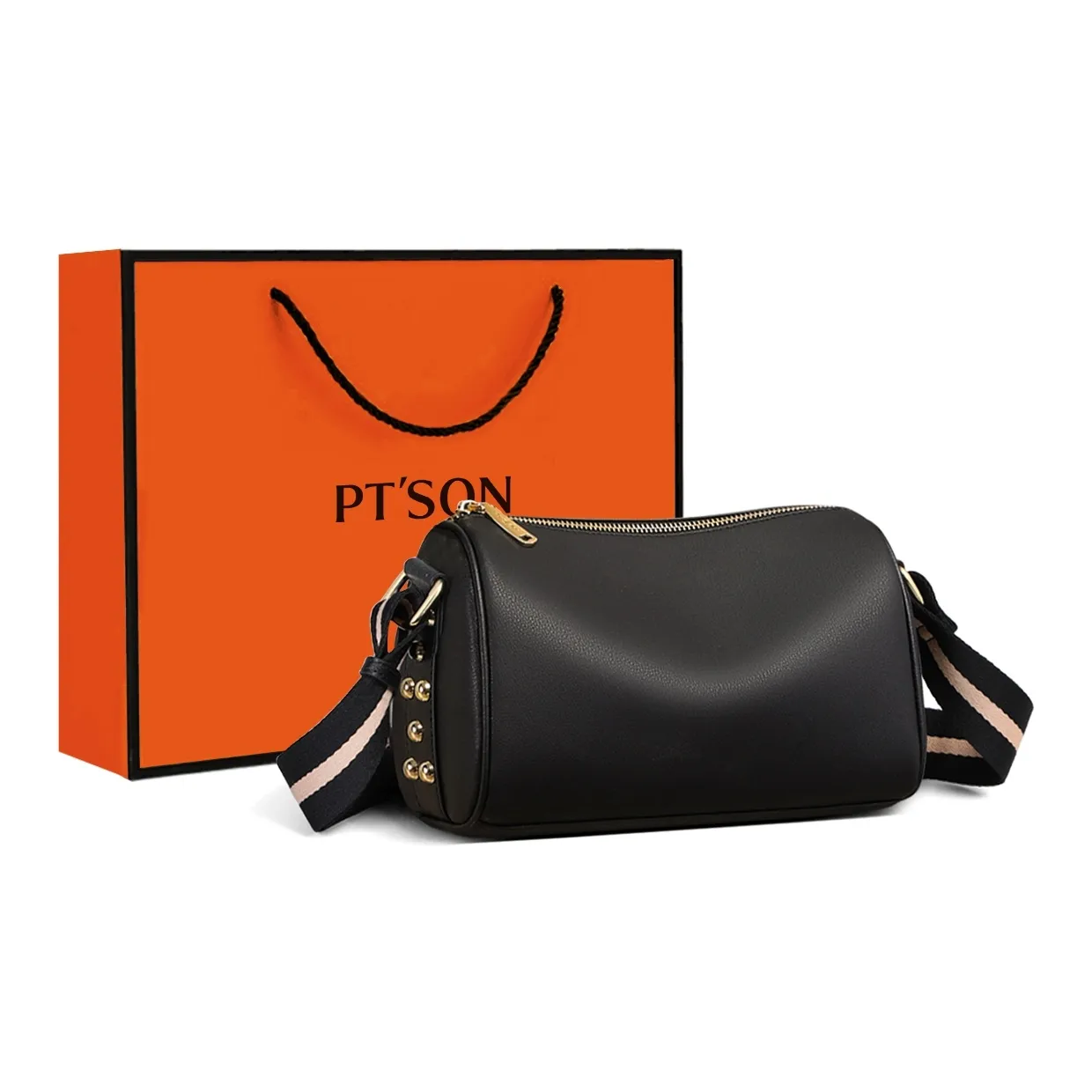 PT'SON Коровья кожа Подмышечная сумка через плечо Стандартная Женская Черный Белый