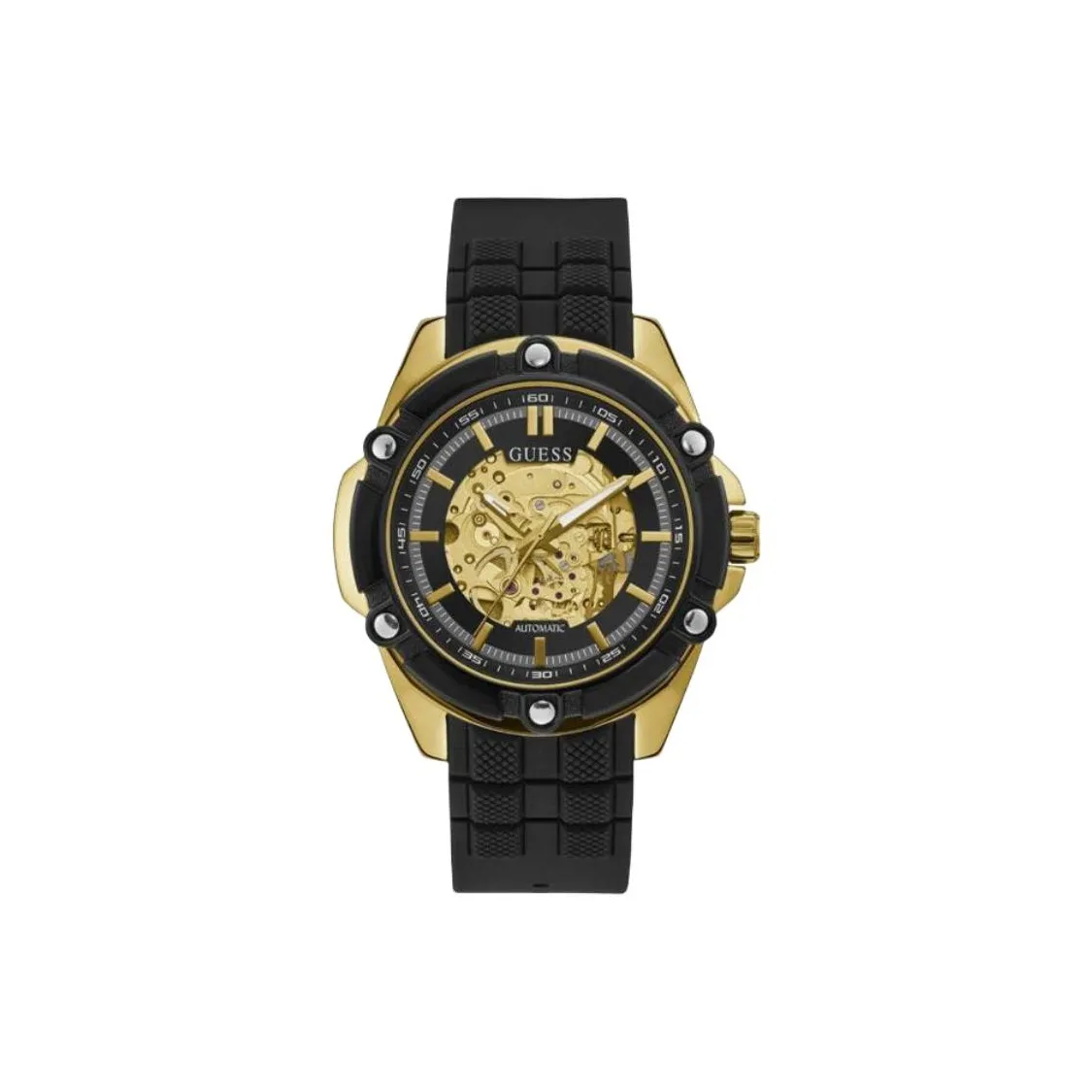 GUESS Wrist Watch Automatic Mechanical Movement Silicone Strap 47mm Cut Out Dial Men's Watches
