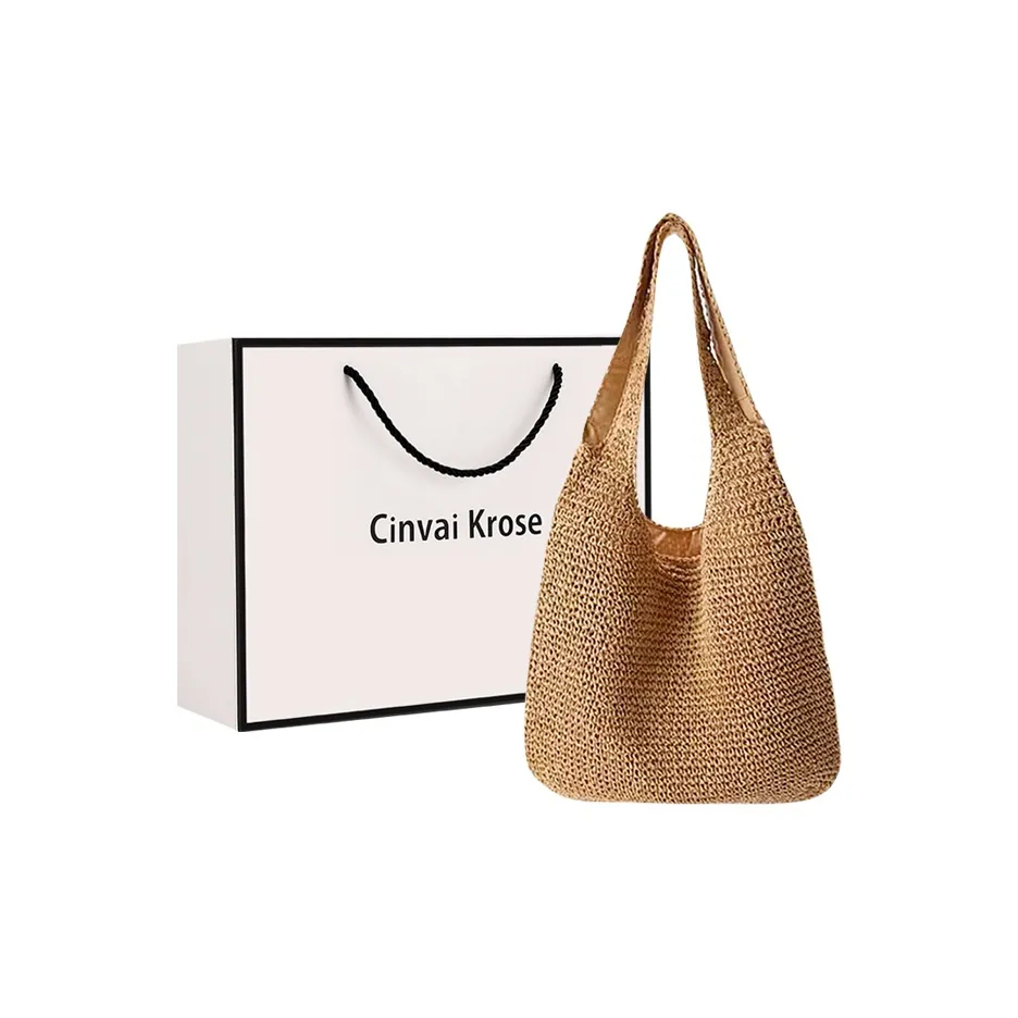 CinvaiKrose Плетеная соломенная сумка через плечо сумка-тоут холщовая сумка для покупок женская коричневая