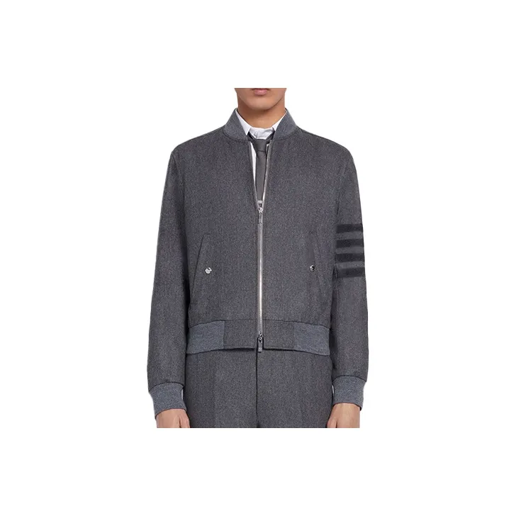 THOM BROWNE Tonal 4 Bar Flannel Blouson Jacket