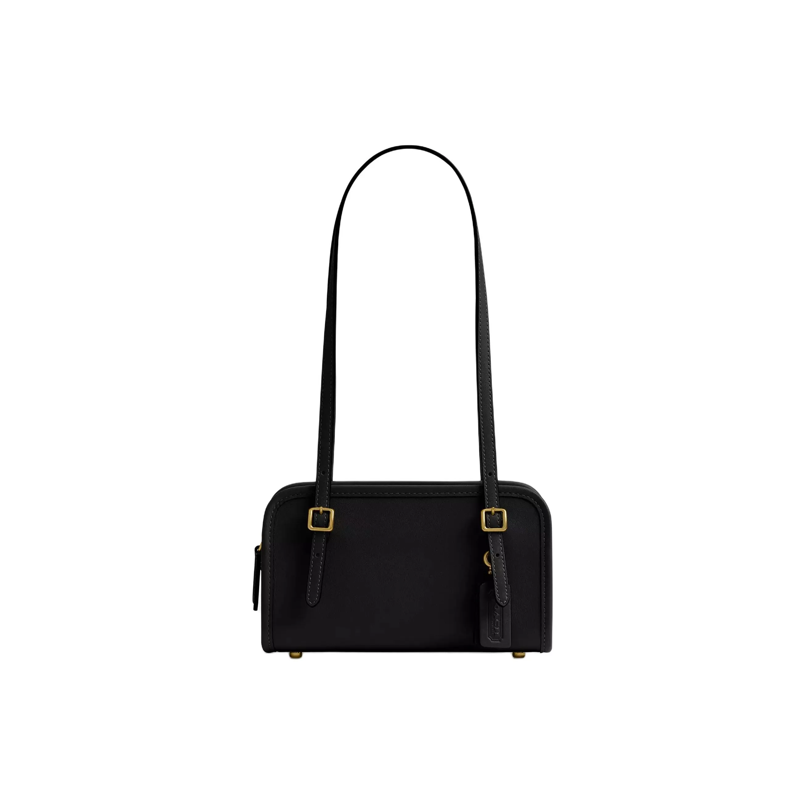 COACH Swing Zip Crushed Leather Shoulder Bag Small Women's Black