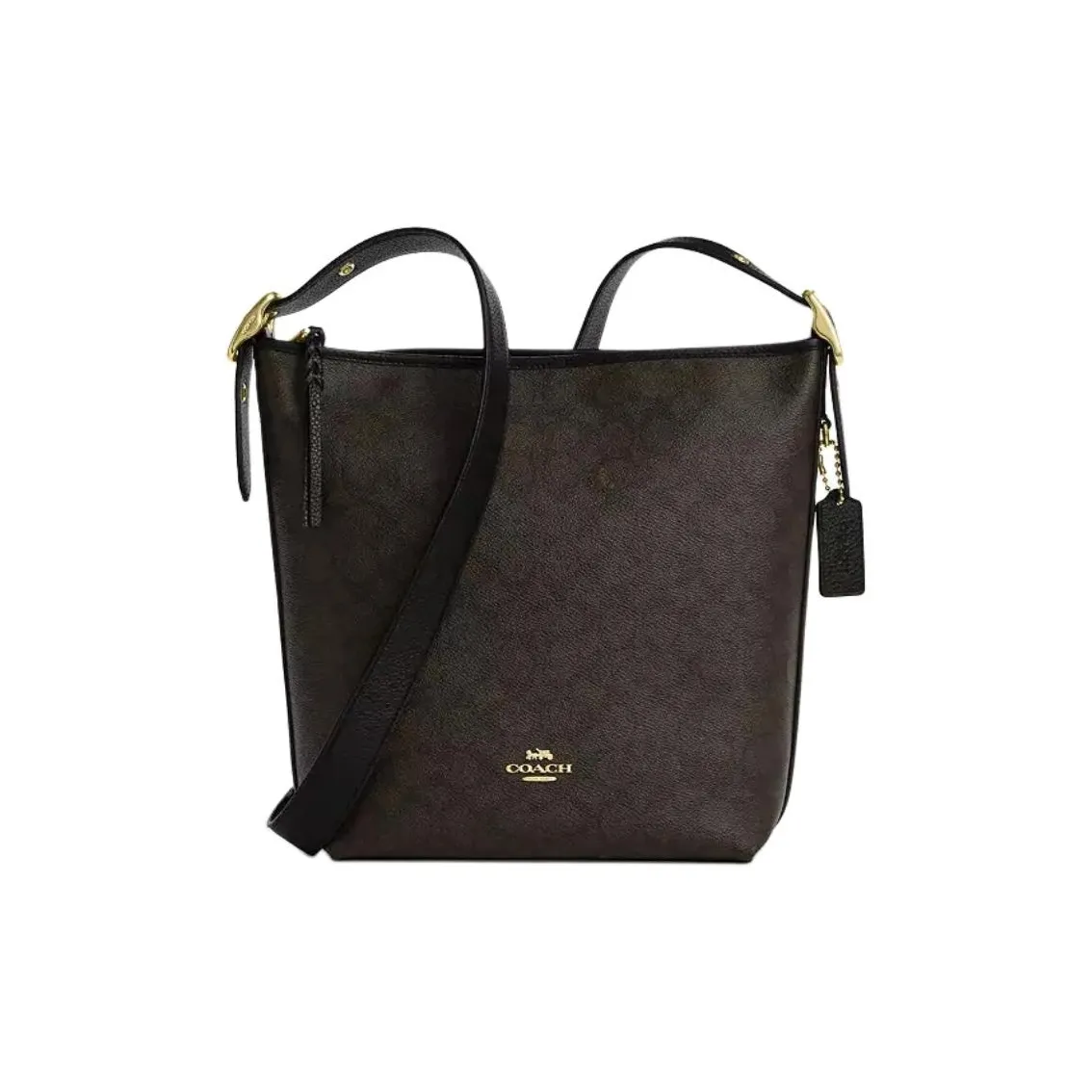 COACH Coated Canvas With Pebbled Leather Crossbody Bag, Shoulder Bag Medium Size Women's Walnut & Black
