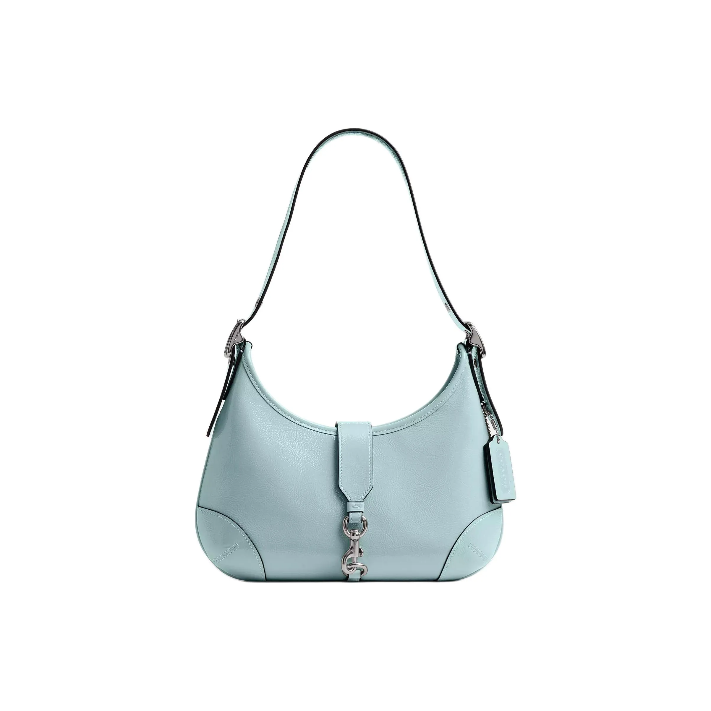 COACH Hamptons Плиссированная Лакированная Кожа Сумка-Хобо Сумка Сумка через плечо Средняя Женская Светло-Синий