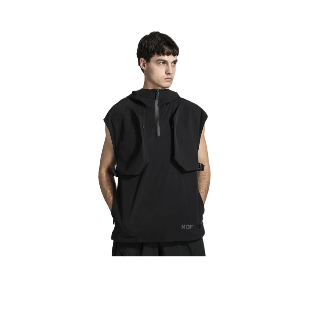 NORVINCY Дышащая Восковая Ткань Полузастежка Открытая Шея С капюшоном Майка Унисекс