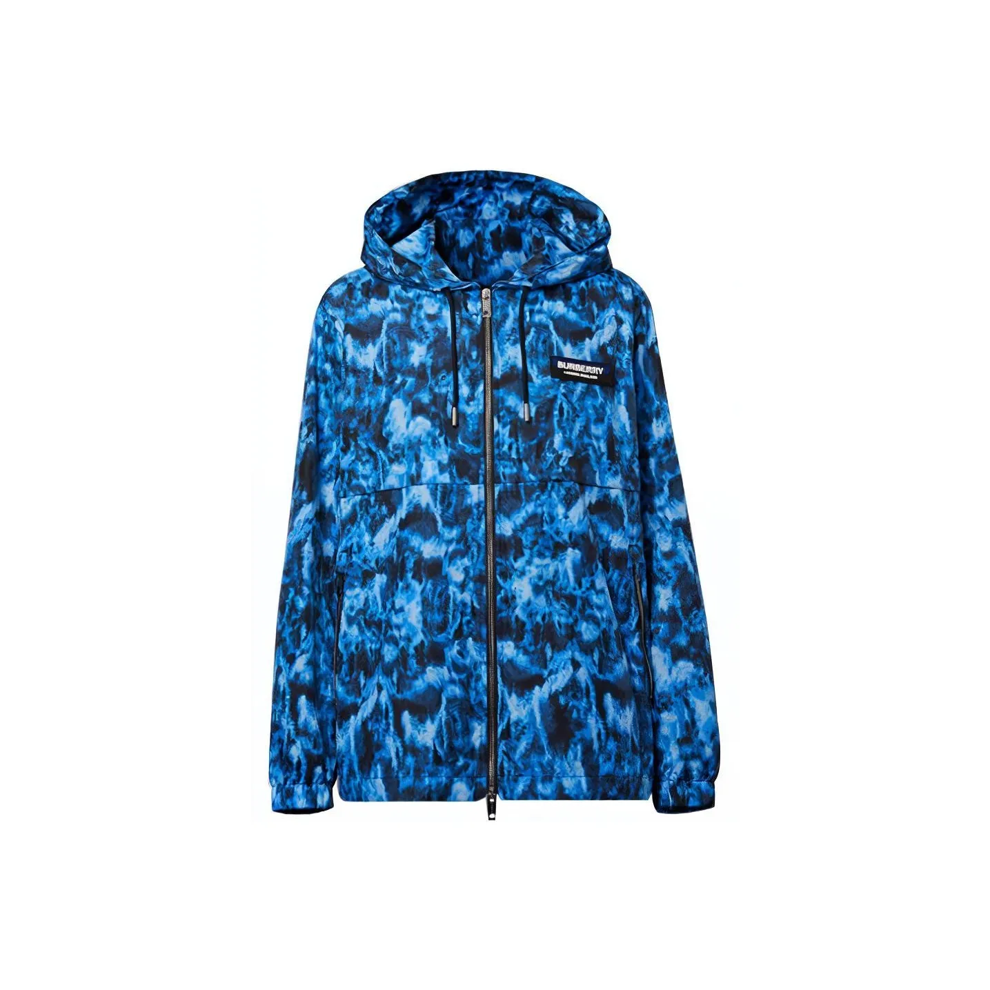 Burberry Men Letter Logo Zip-Up Hooded Jacket Navy Blue