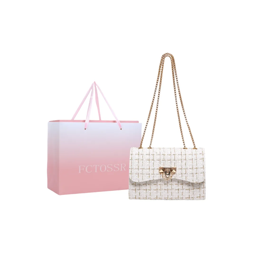 FCTOSSR PU With Woolen Shoulder Bag, Crossbody Bag Key Pouch Women's White/Black/White Plaid/Black Plaid