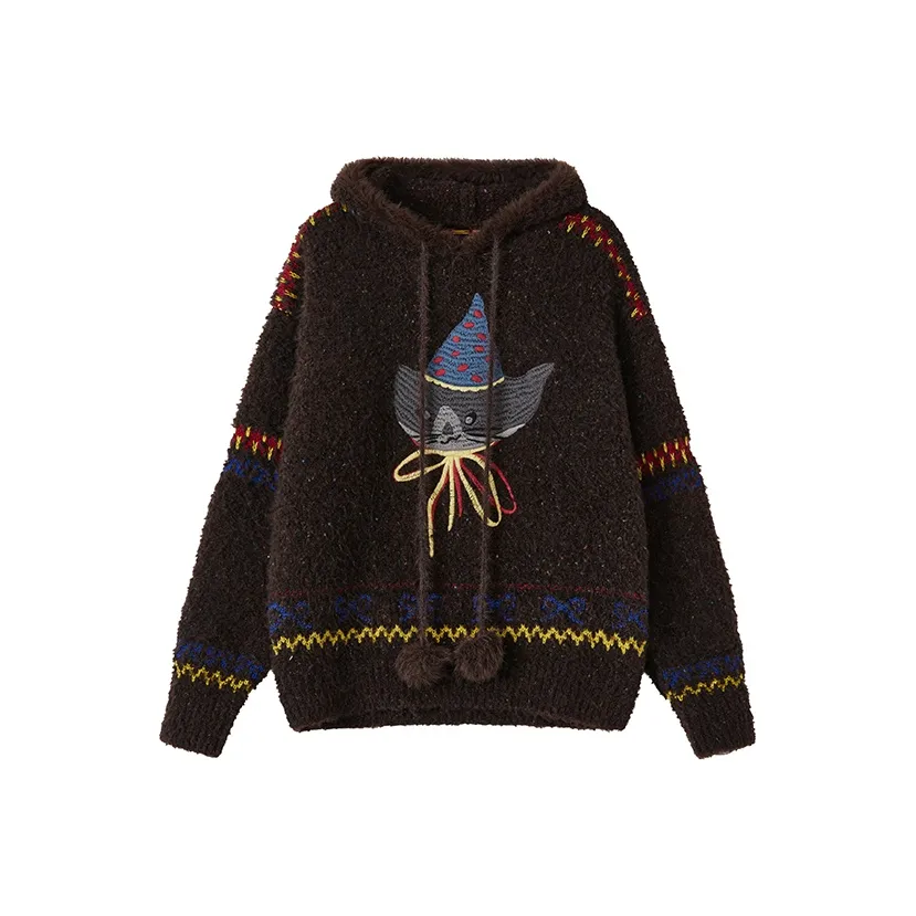 WULISHAONIAN Свитер Унисекс Красный Коричневый