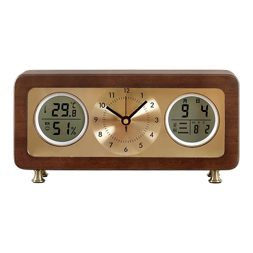 HENSE Кварцевый механизм деревянные настольные часы унисекс циферблат часов с кофейным цветом модель HD501