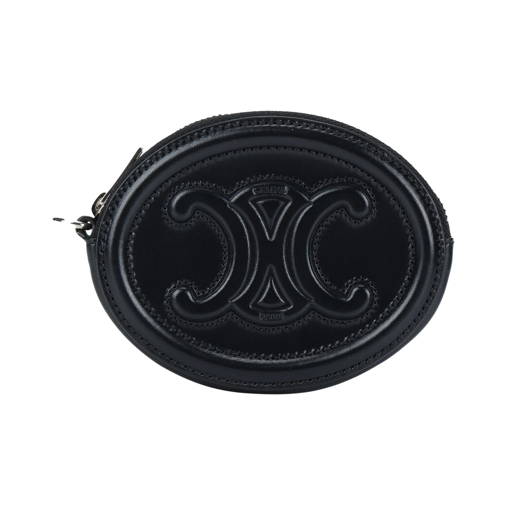 CELINE Smooth Calf Leather Zip Coin Purse, Clutch Women's Black