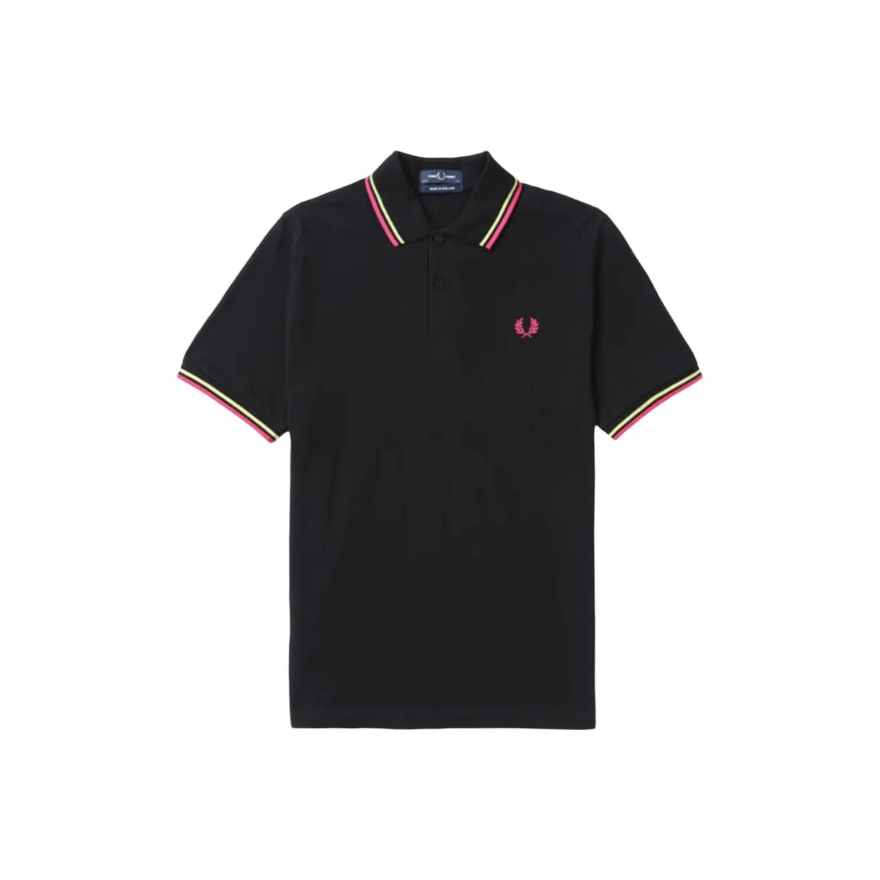 FRED PERRY Polo Shirt Men's Black Light Green+Pink Edge