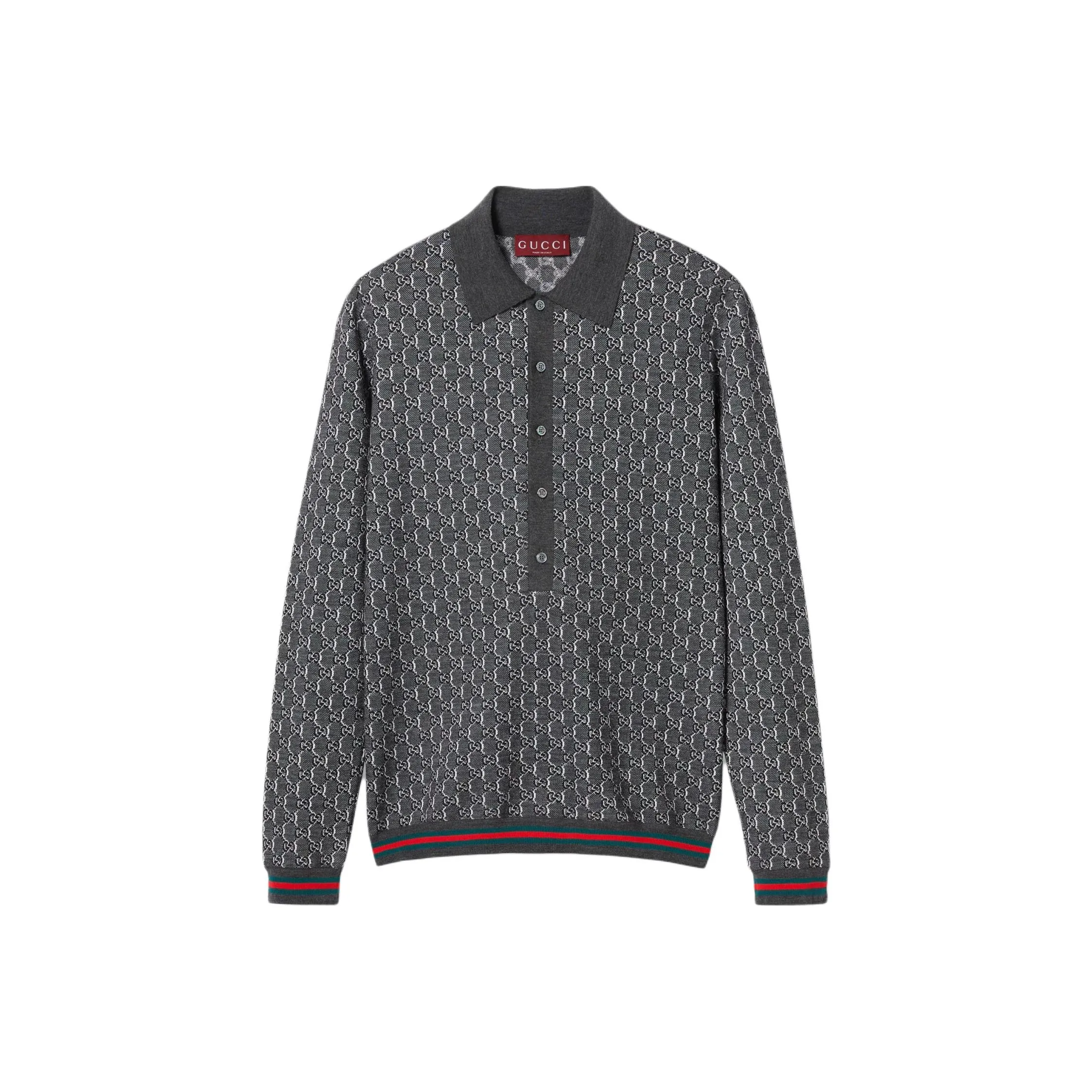 GUCCI Monogrammed Long Sleeve Polo Shirt